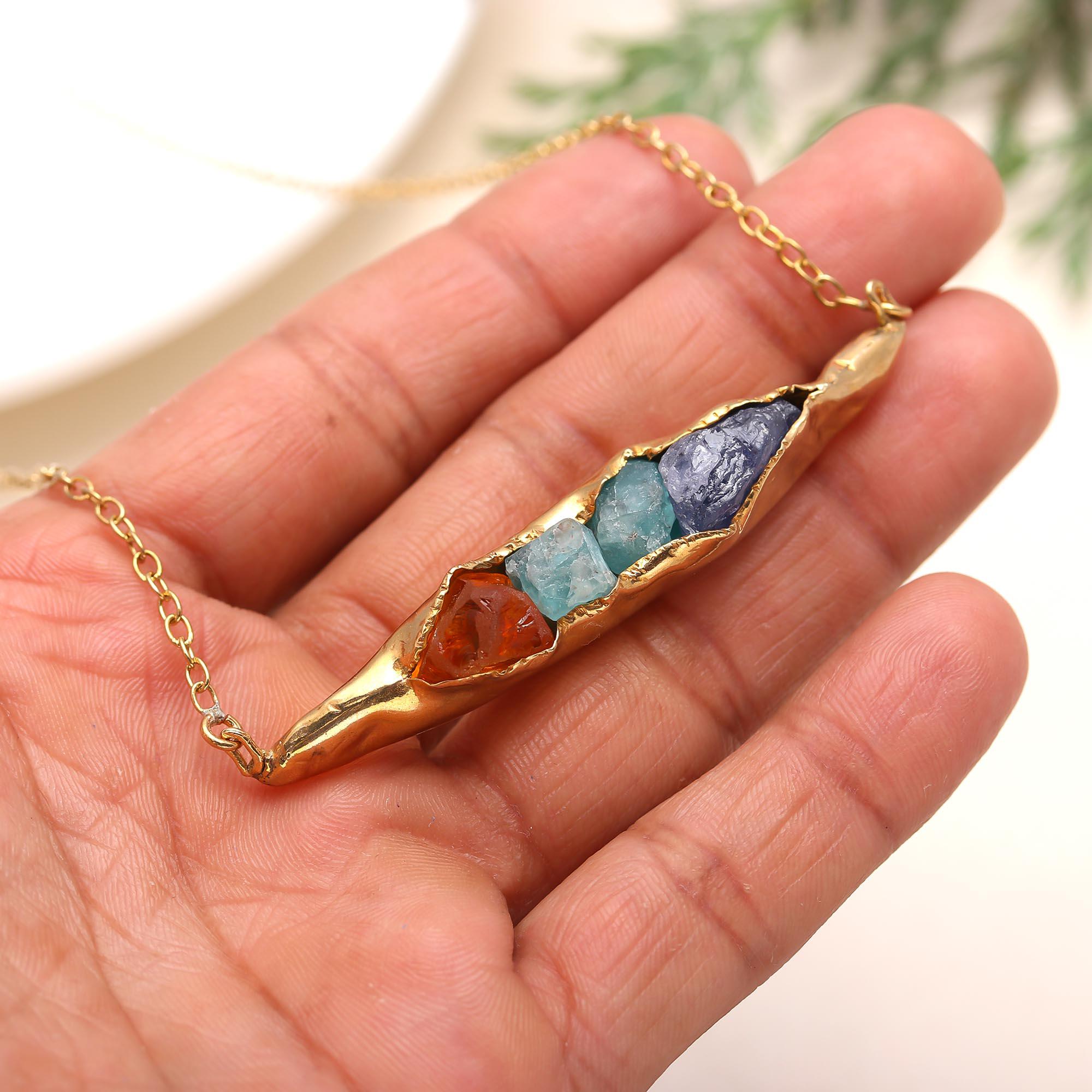 The Golden Pod: Raw Multi-Gemstone & Gold Necklace