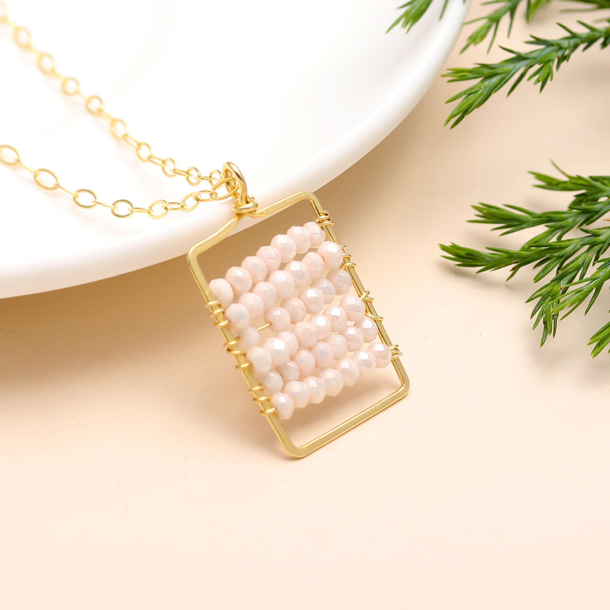 The Blush Mosaic: Wire-Wrapped Crystal Bead Necklace