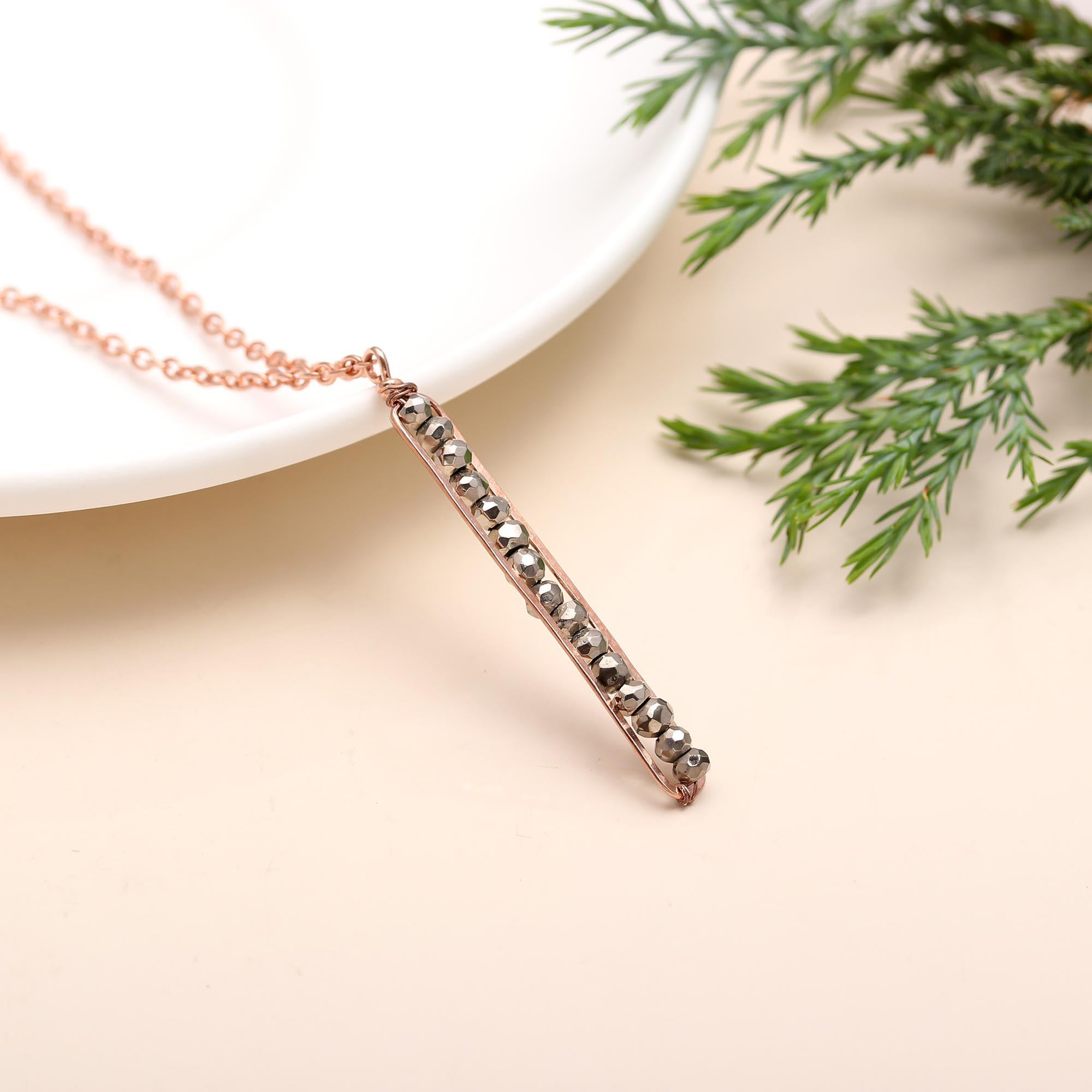 The Horizon Line: Rose Gold Wire Wrapped Pyrite Bar