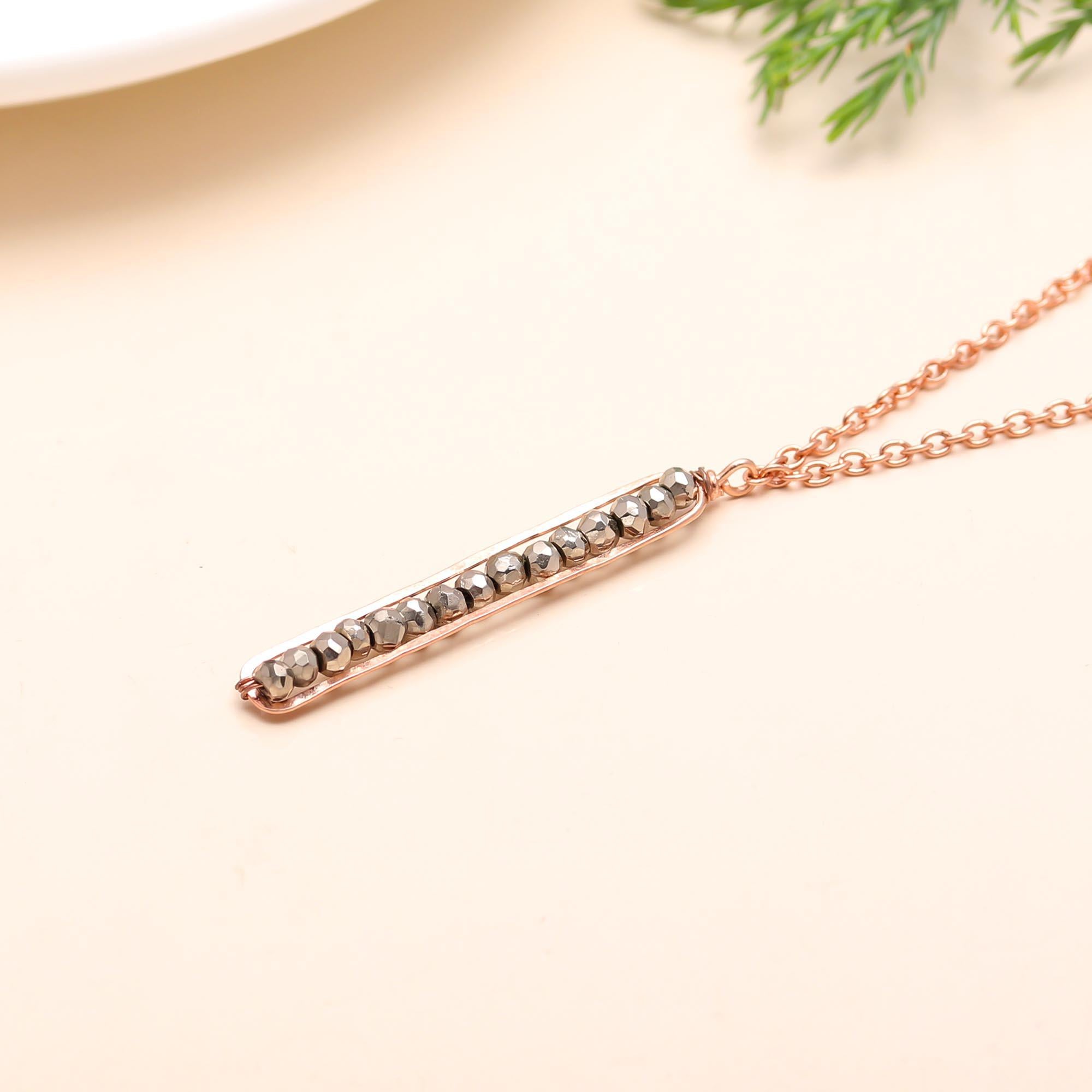 The Horizon Line: Rose Gold Wire Wrapped Pyrite Bar
