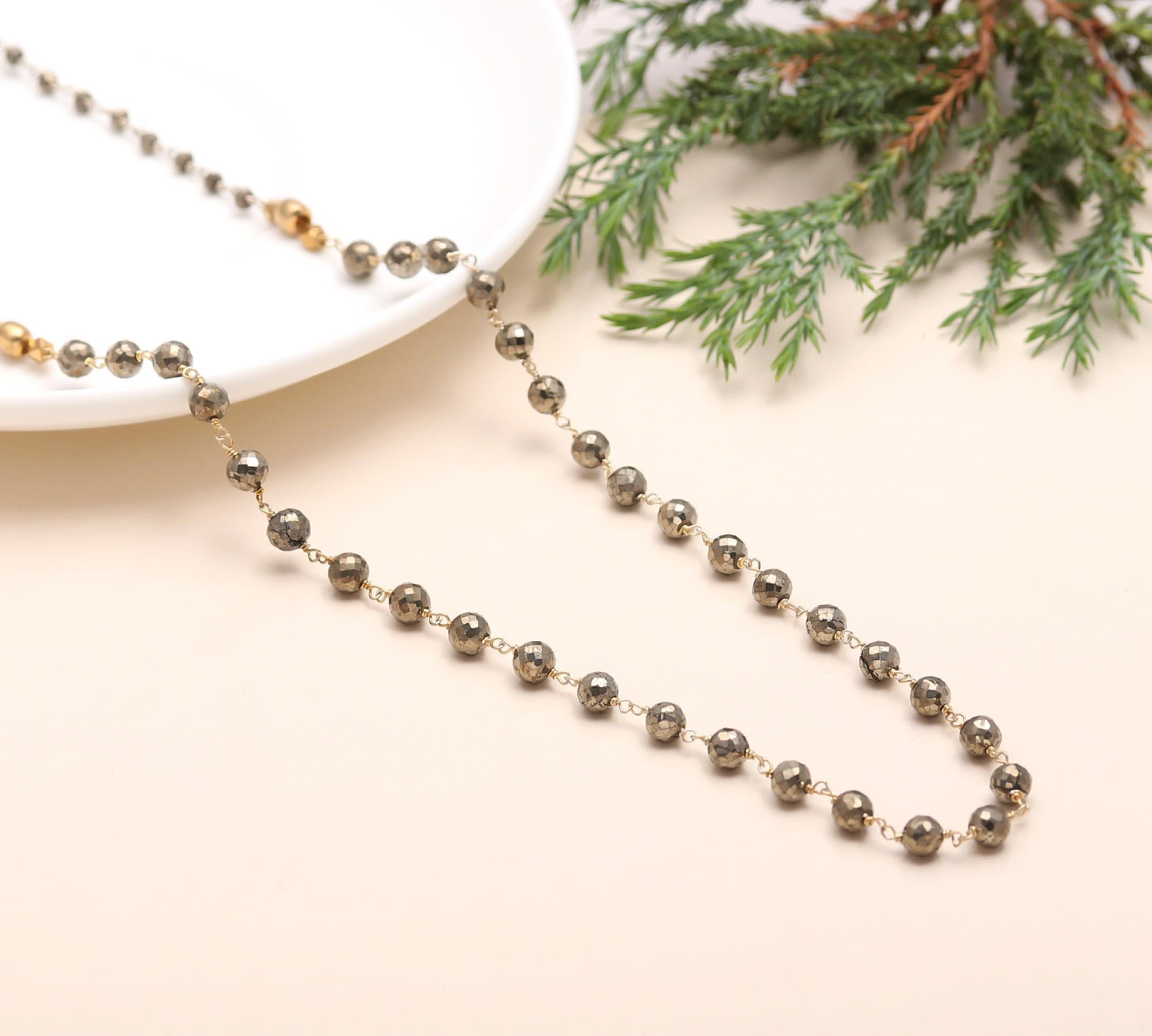 The Metallic Stream: Continuous Pyrite Beaded Necklace