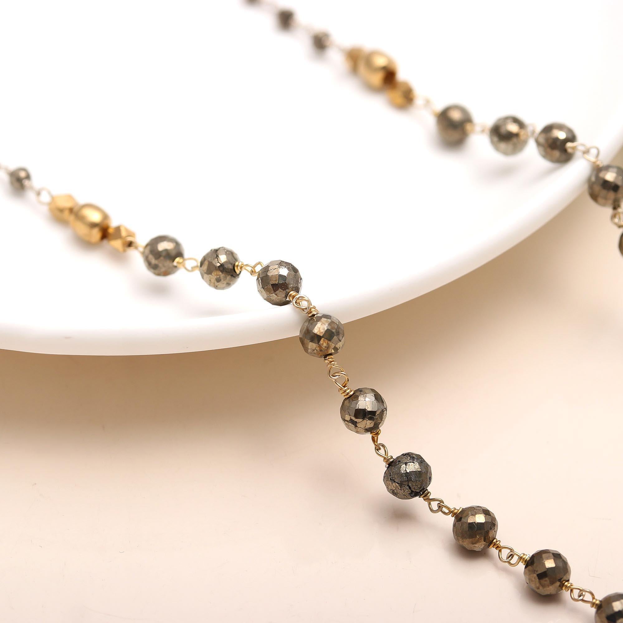 The Metallic Stream: Continuous Pyrite Beaded Necklace