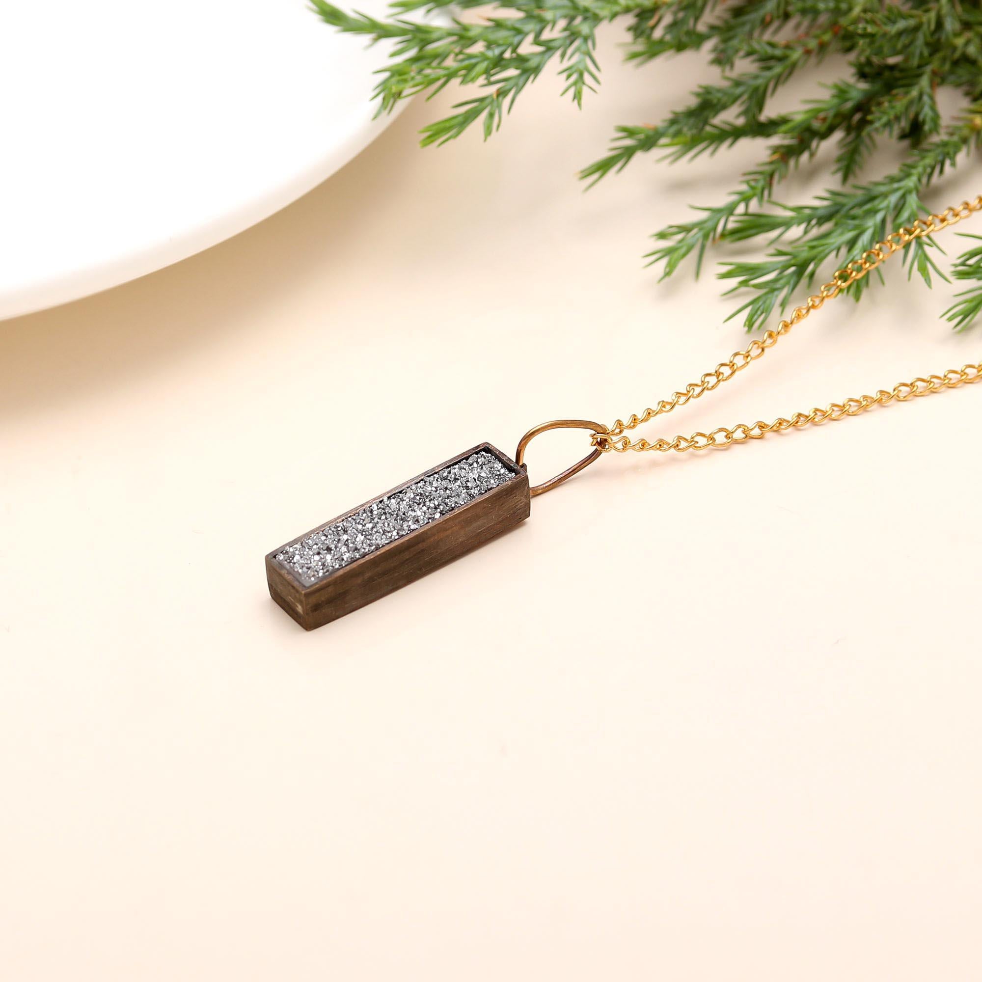 The Stardust Bar: Grey Druzy Horizontal Pendant
