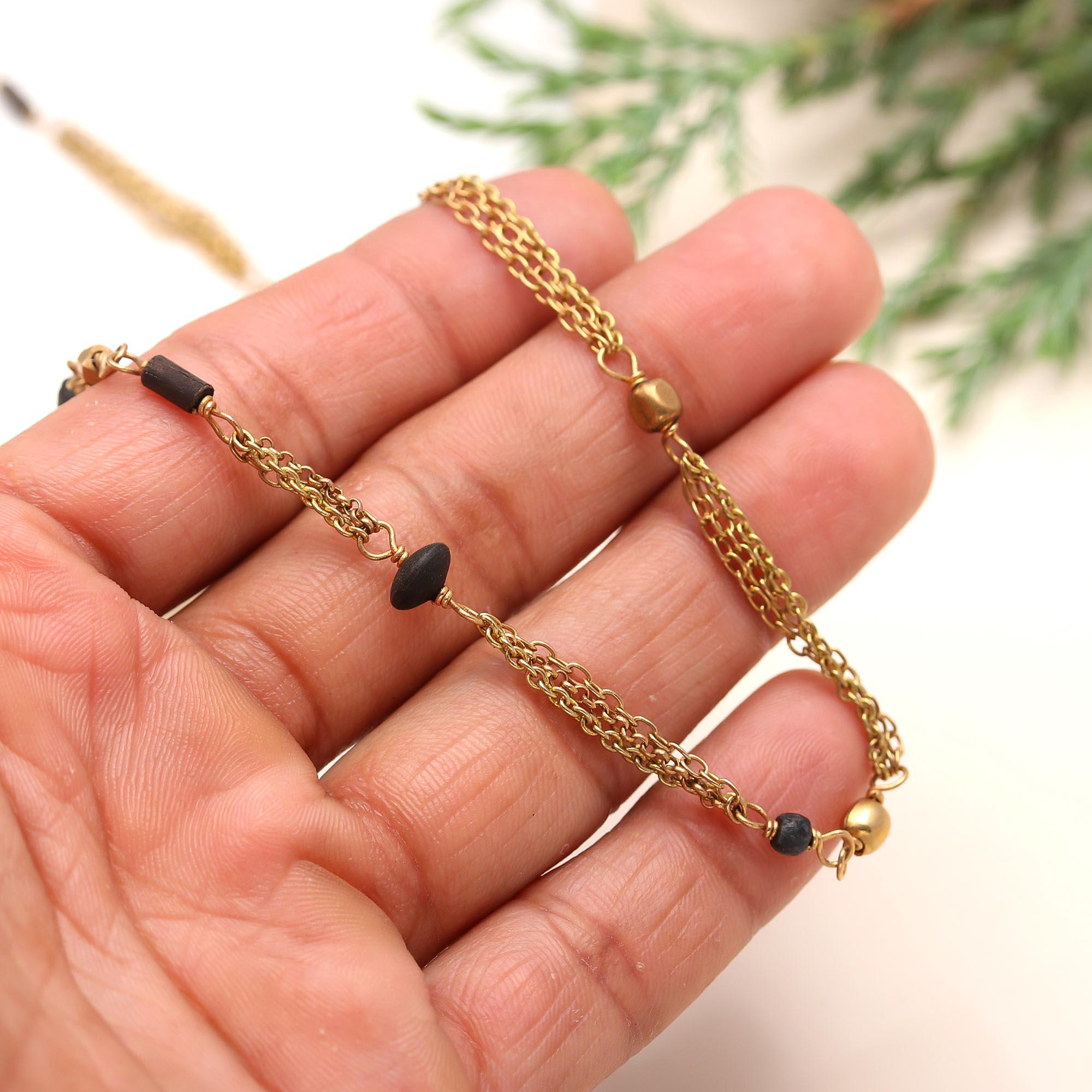 925 Silver Black Wood Chain Necklace