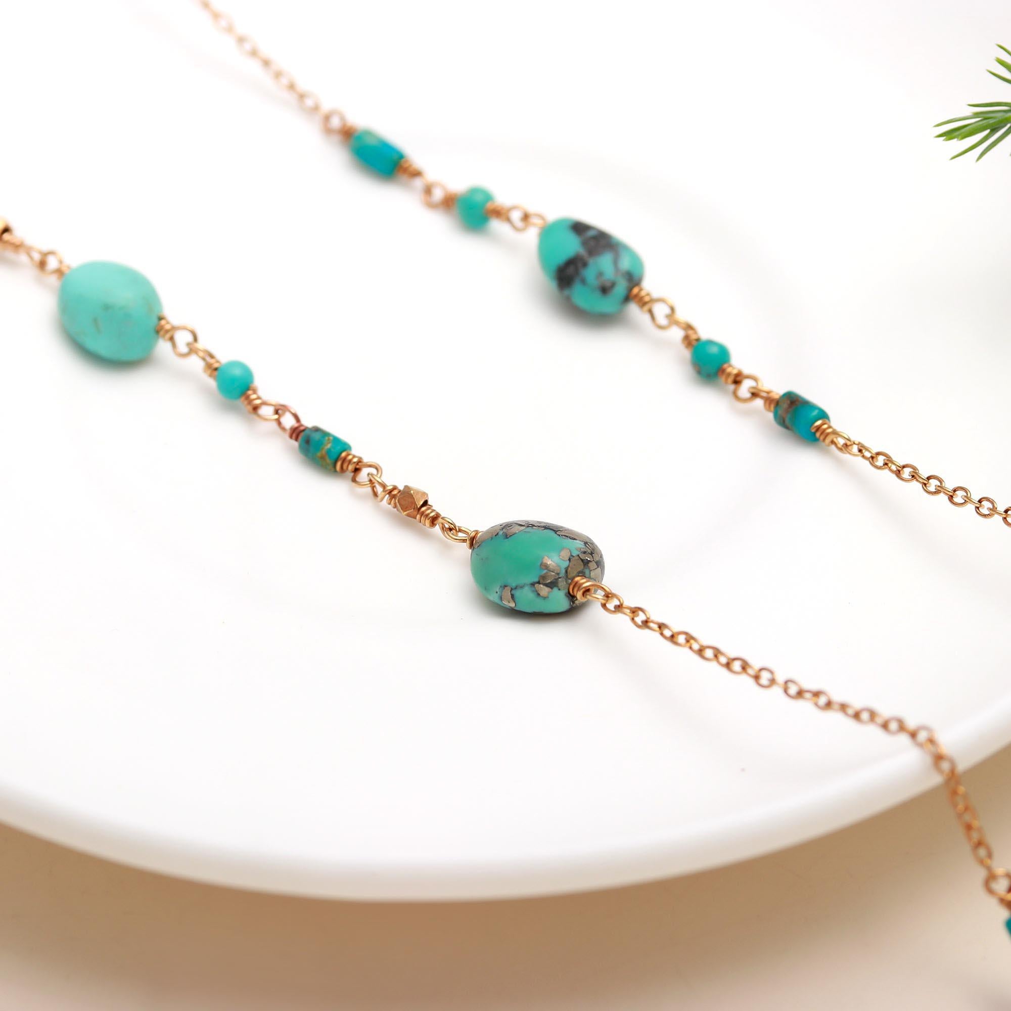 The Summer Strand: Turquoise & Gold Beaded Necklace