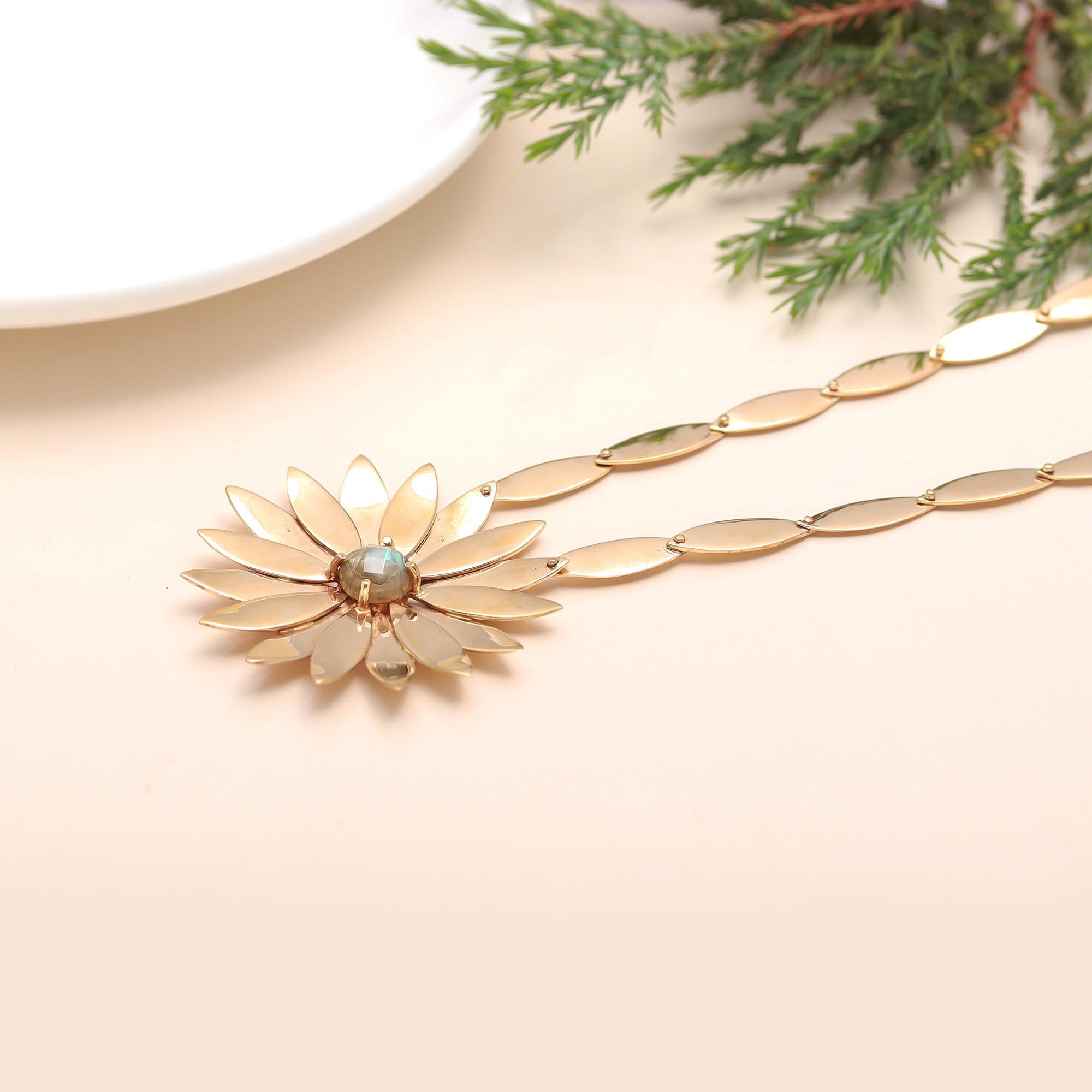 The Golden Bloom: Large Metal Flower Necklace