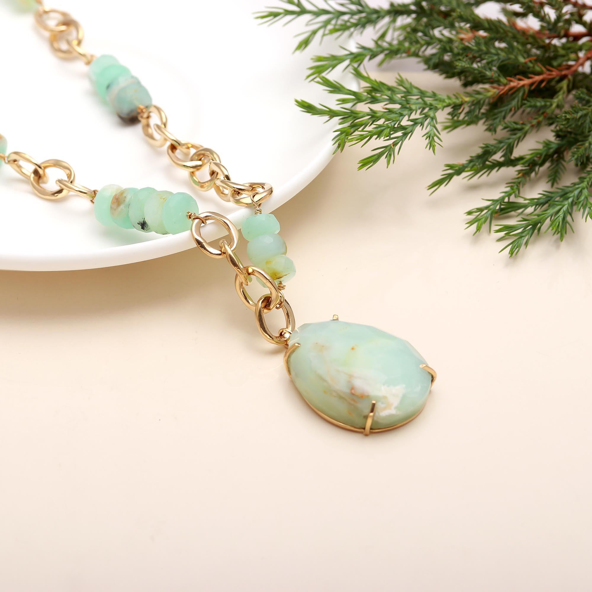 The Pastel Link: Mint Green Opal Chain Necklace