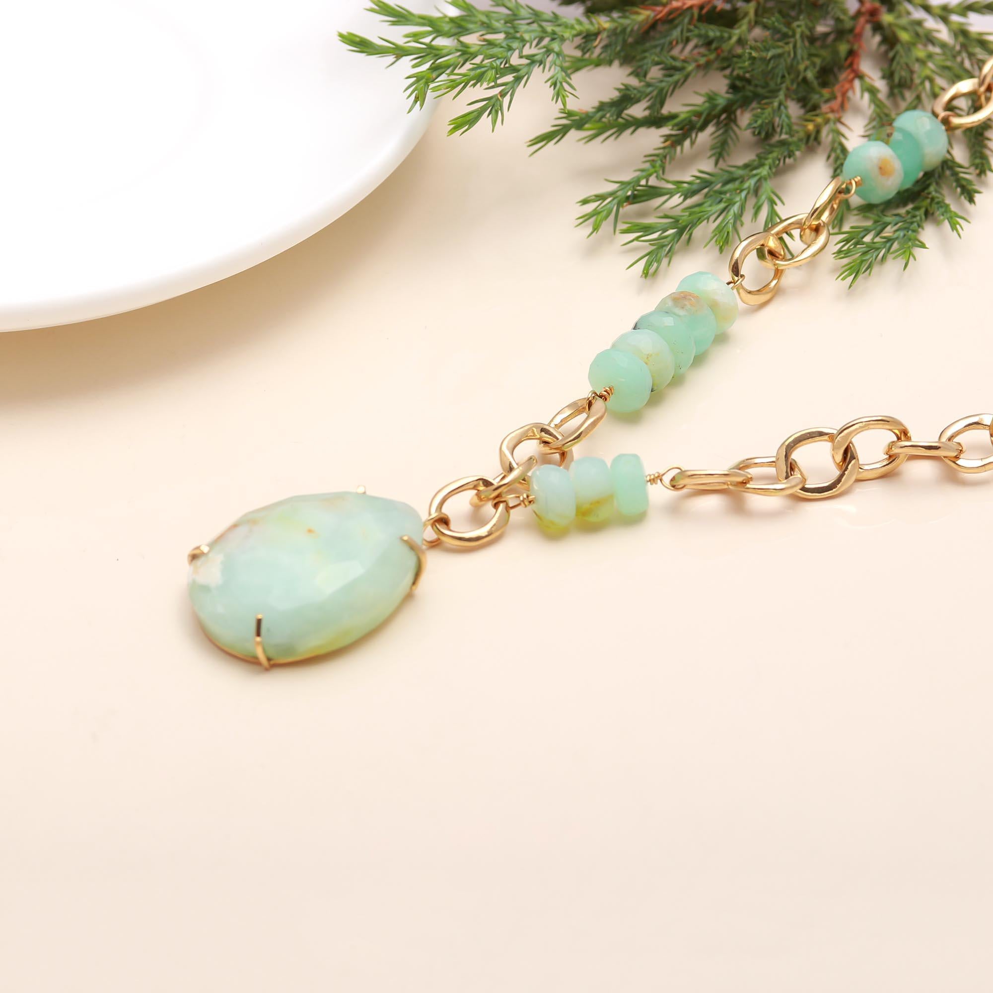 The Pastel Link: Mint Green Opal Chain Necklace