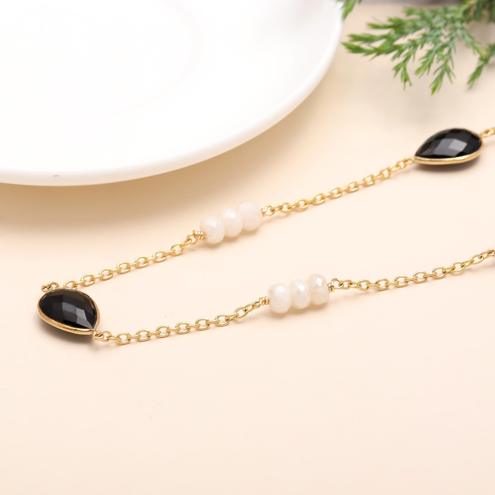The Monochrome Strand: Onyx & Crystal Station Necklace