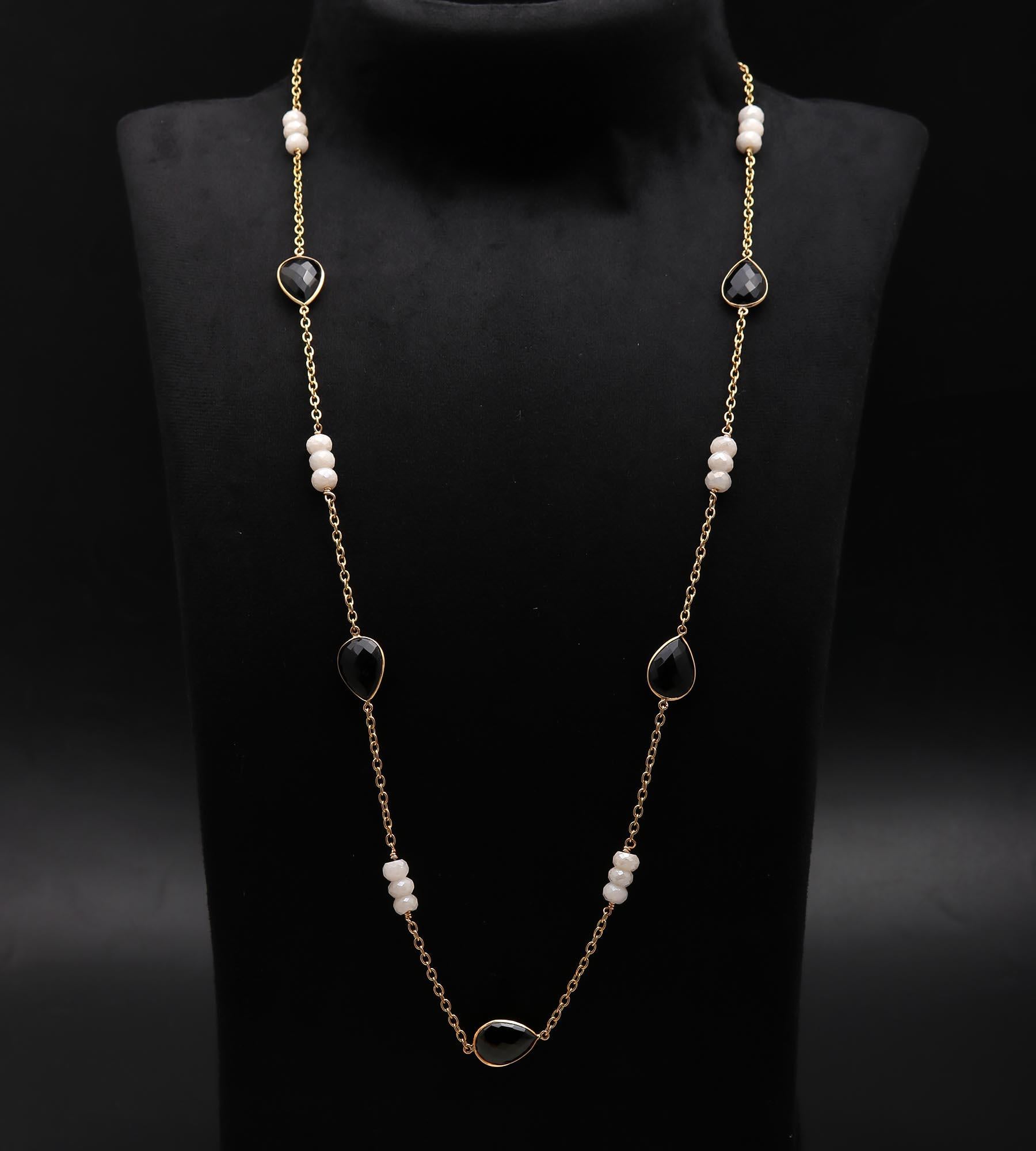 The Monochrome Strand: Onyx & Crystal Station Necklace