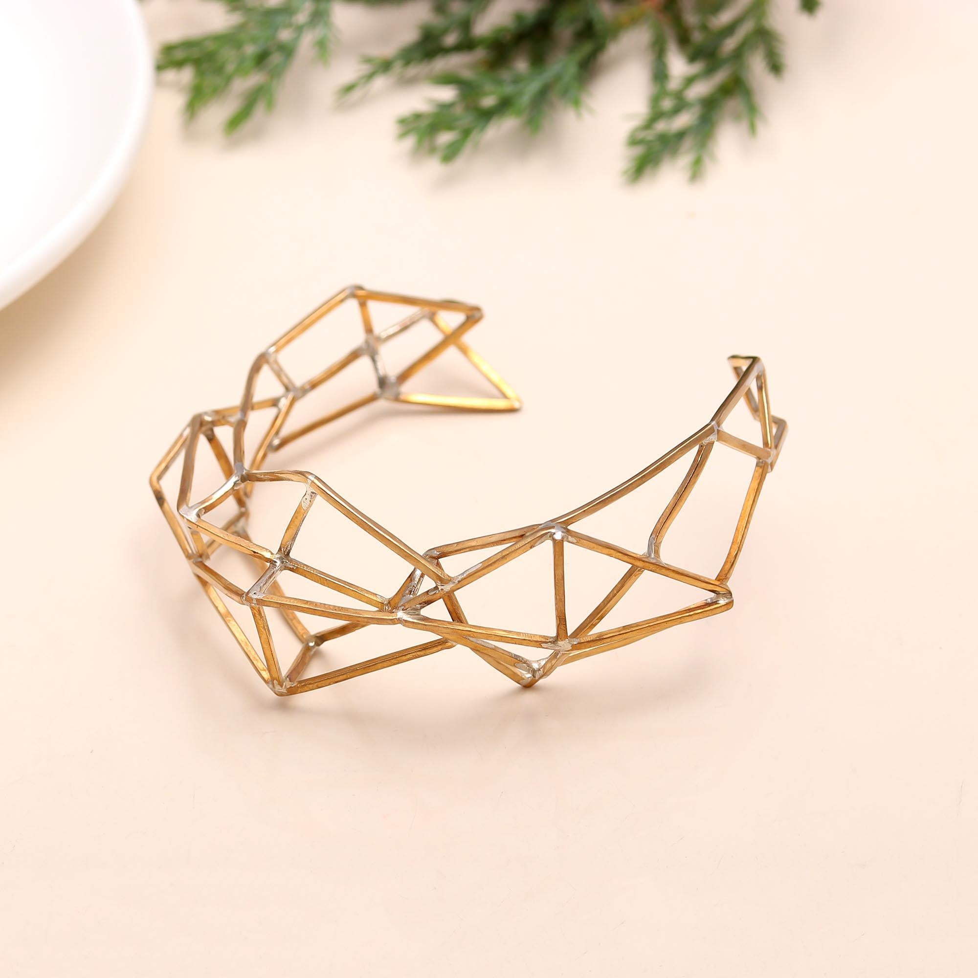 The Architect's Lattice: Geometric Gold Vermeil Wire Cuff