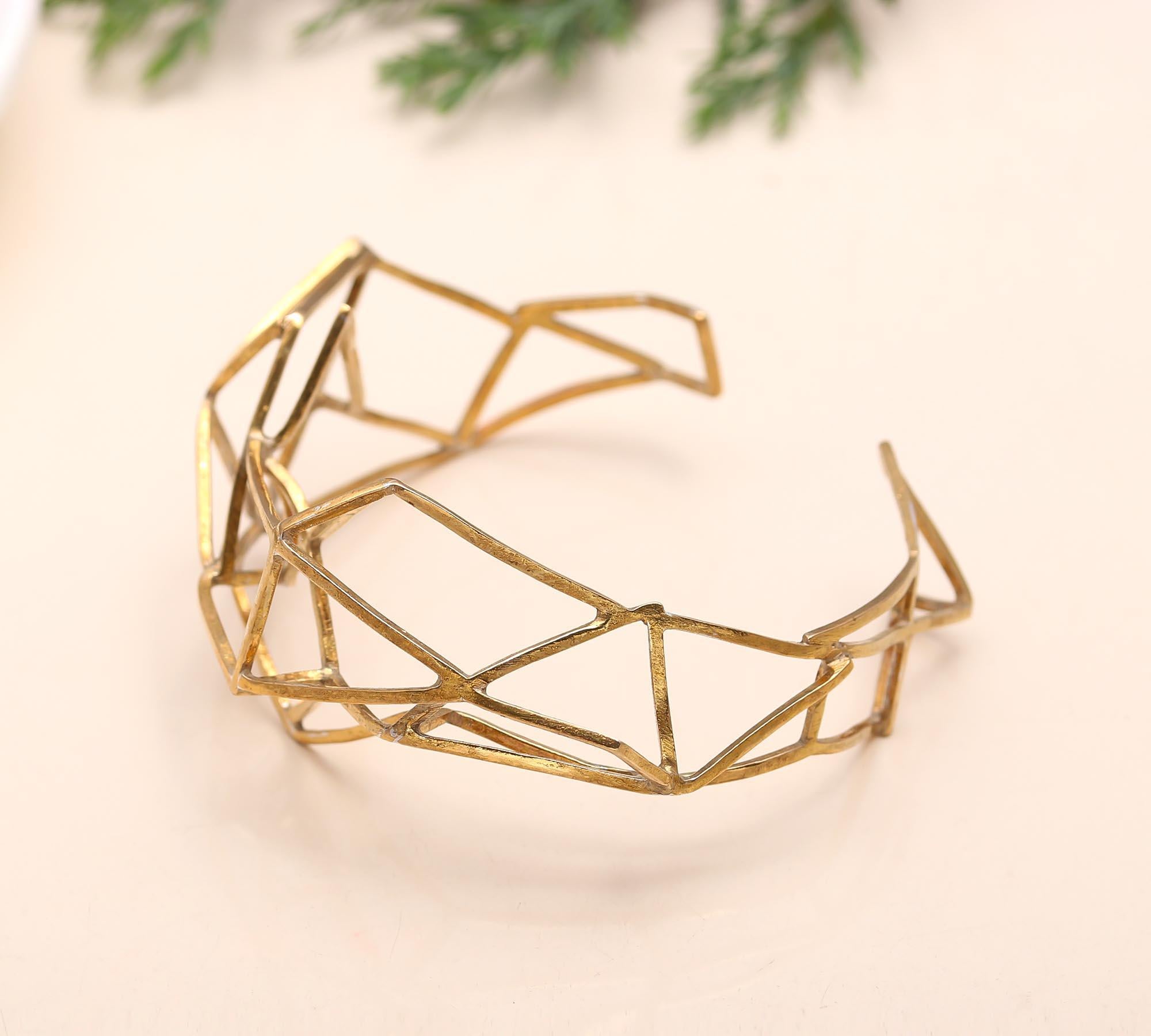 The Abstract Prism: Geometric Gold Wire Cuff