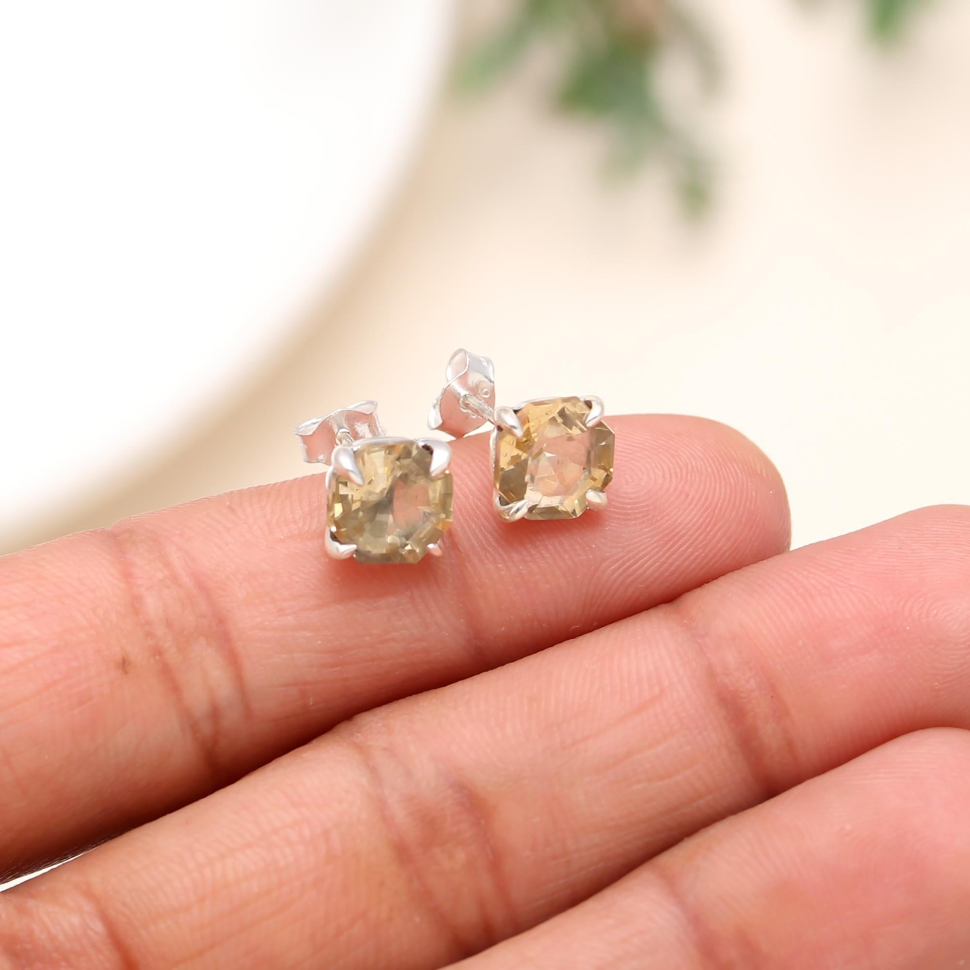 The Golden Honey: Citrine Cushion Stud Earrings