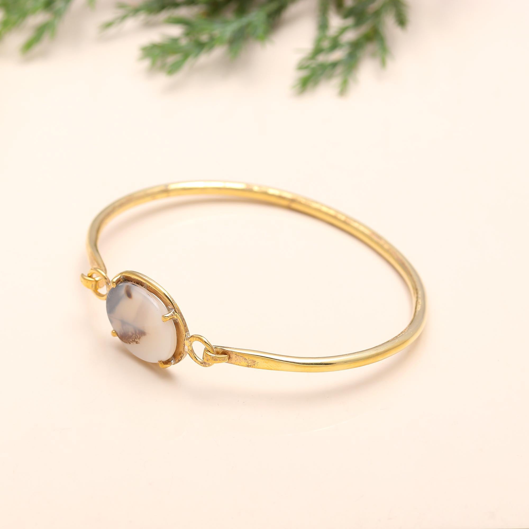 The Natural Canvas: Dendritic Agate Gold Vermeil Bangle