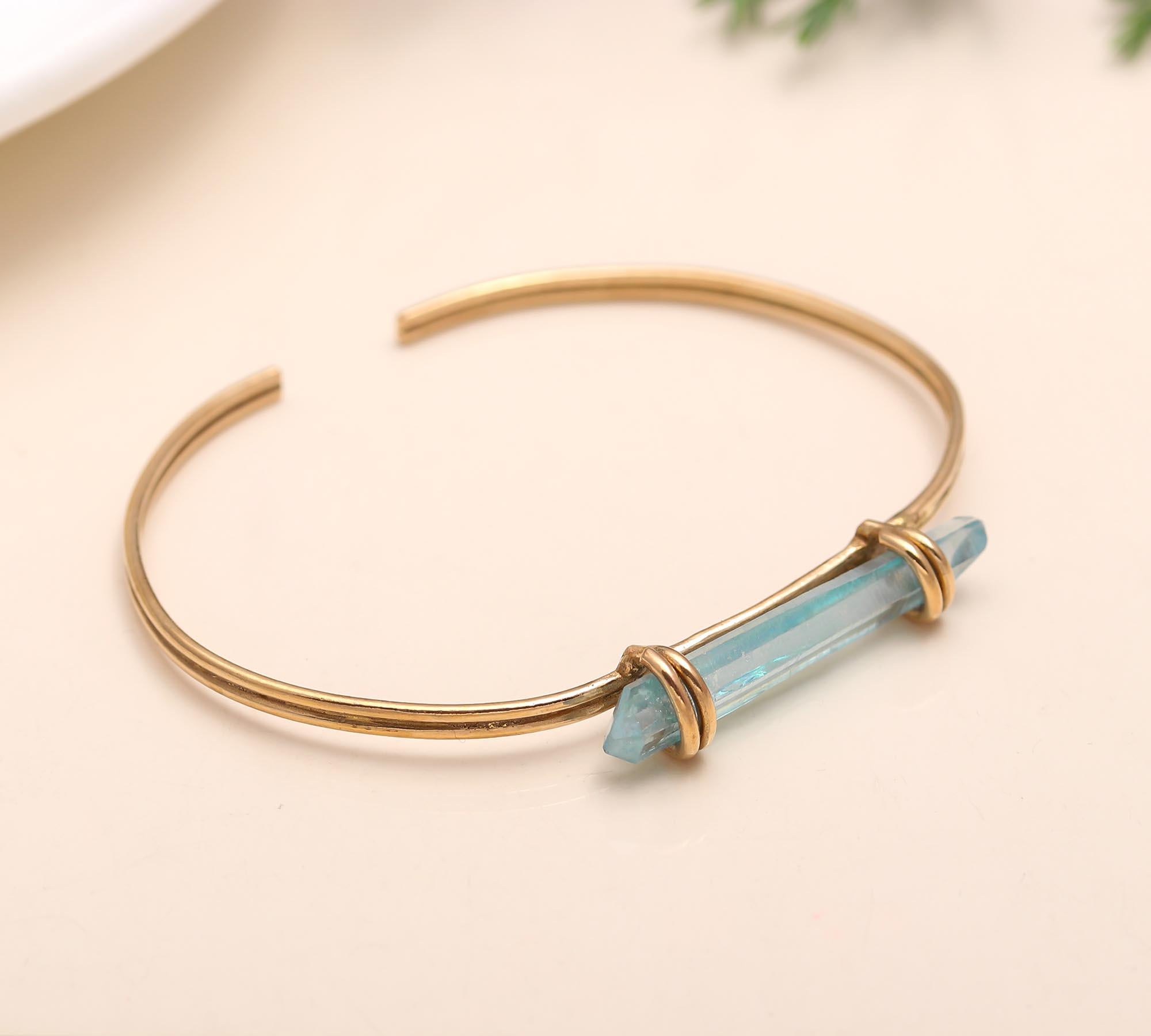 The Azure Harmony: Aqua Aura Quartz Gold Vermeil Cuff