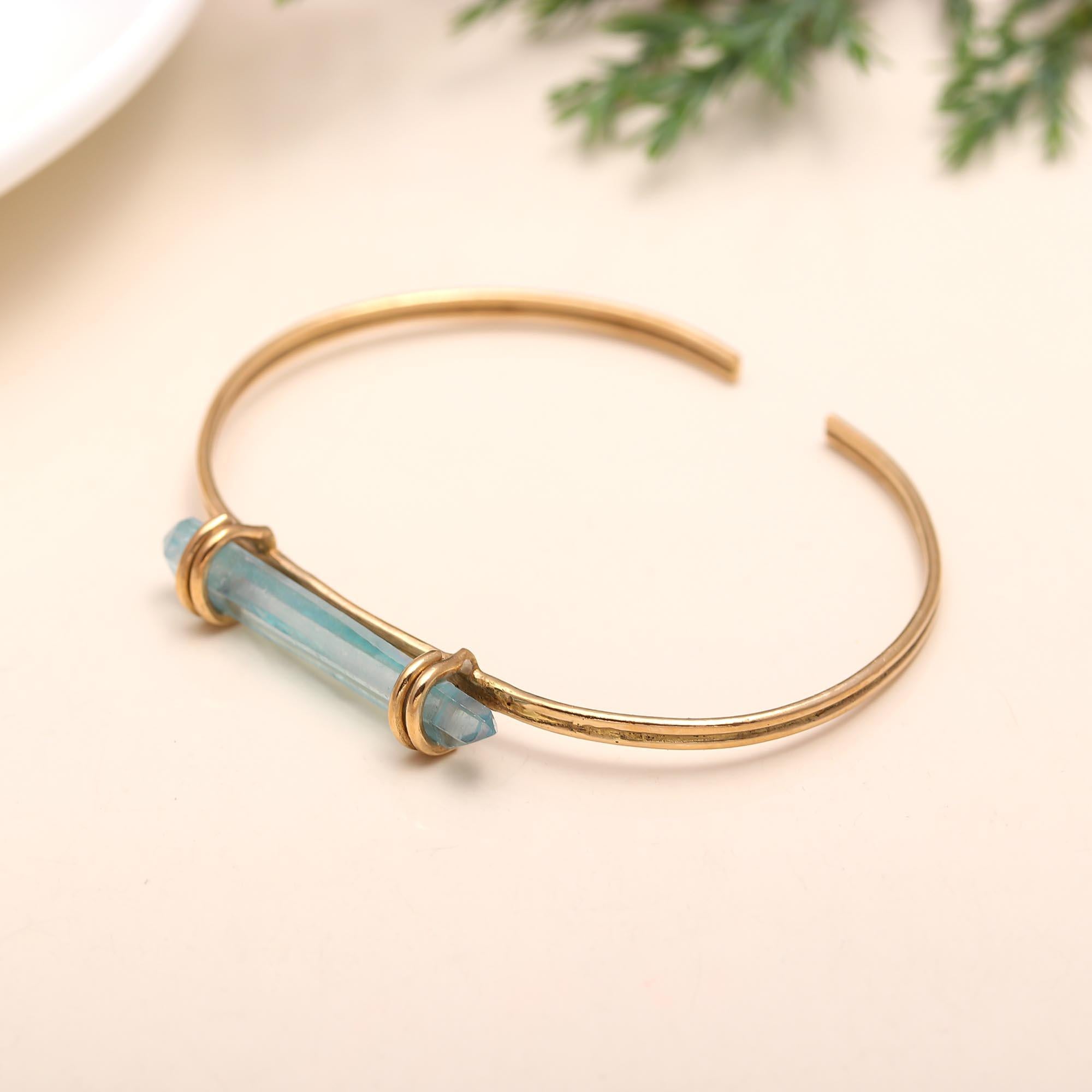 The Azure Harmony: Aqua Aura Quartz Gold Vermeil Cuff