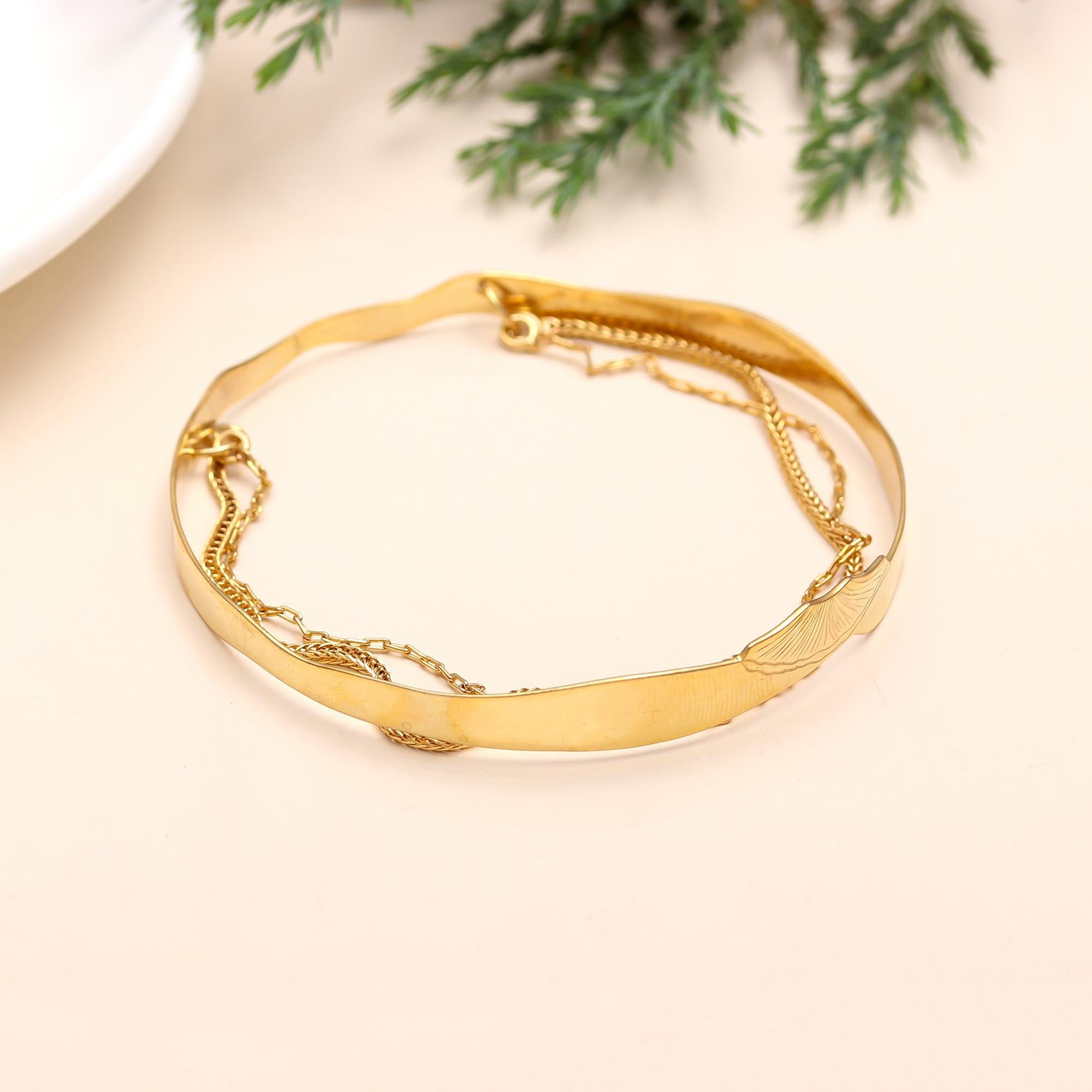 The Gilded Leaf: Etched Gold Vermeil Chain Cuff