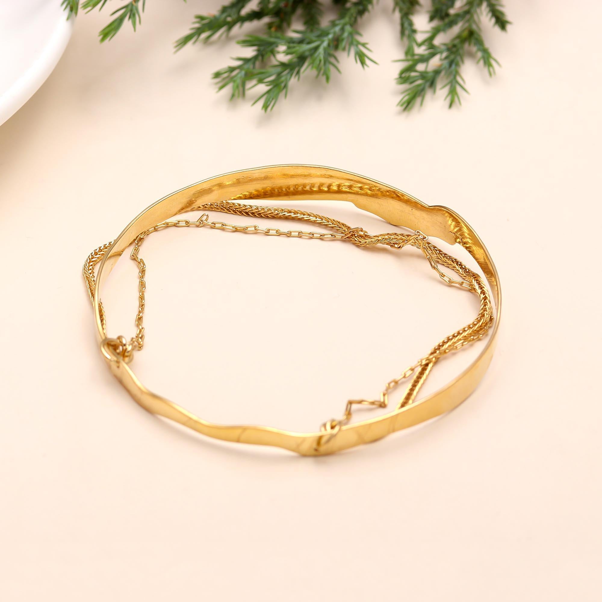 The Gilded Leaf: Etched Gold Vermeil Chain Cuff