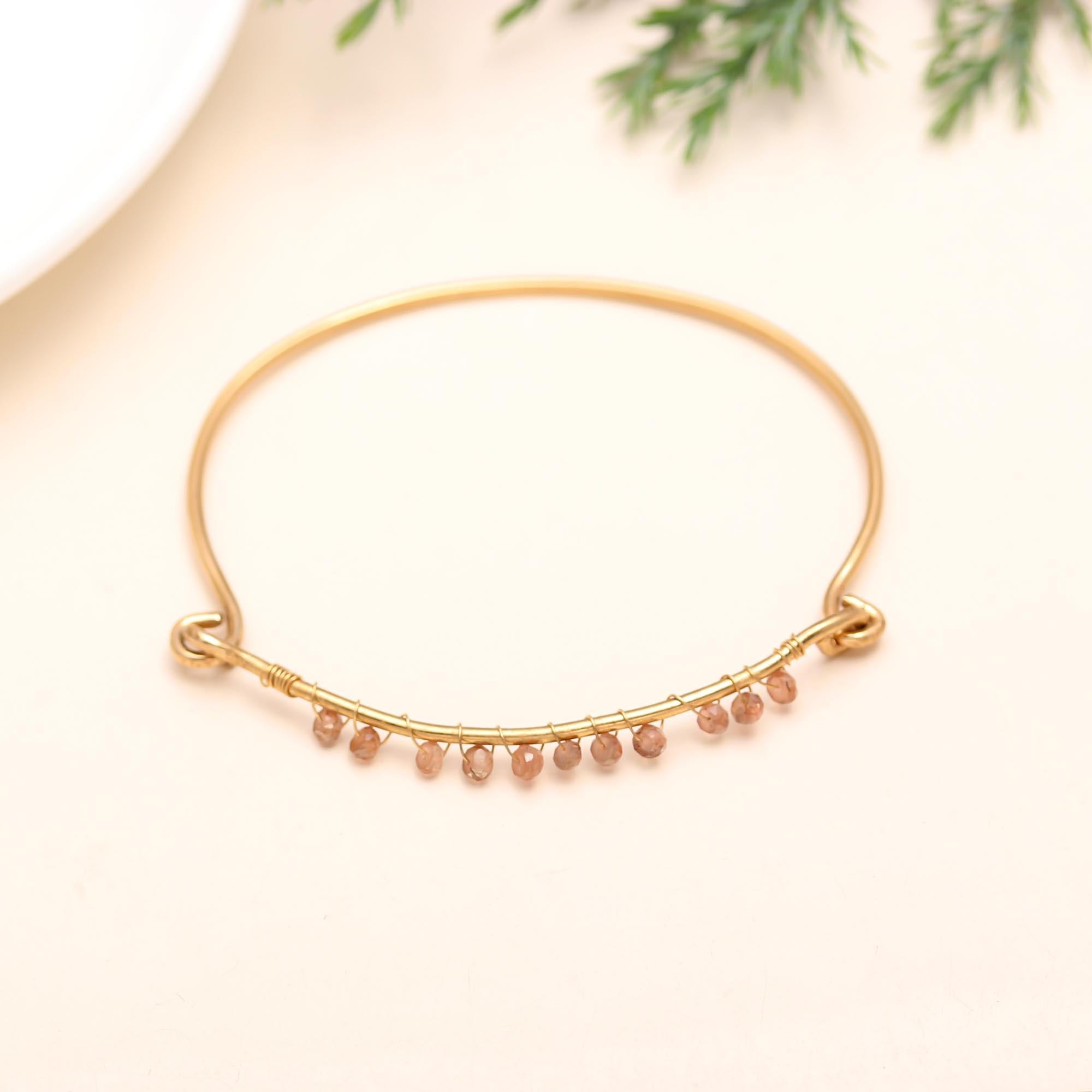The Solar Wisp: Sunstone Beaded Gold Vermeil Bangle