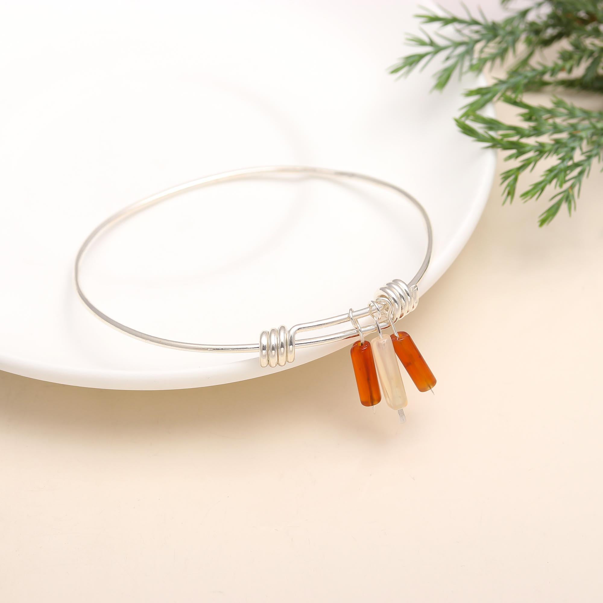 The Autumn Trio: Sterling Silver Carnelian & Agate Charm Bangle