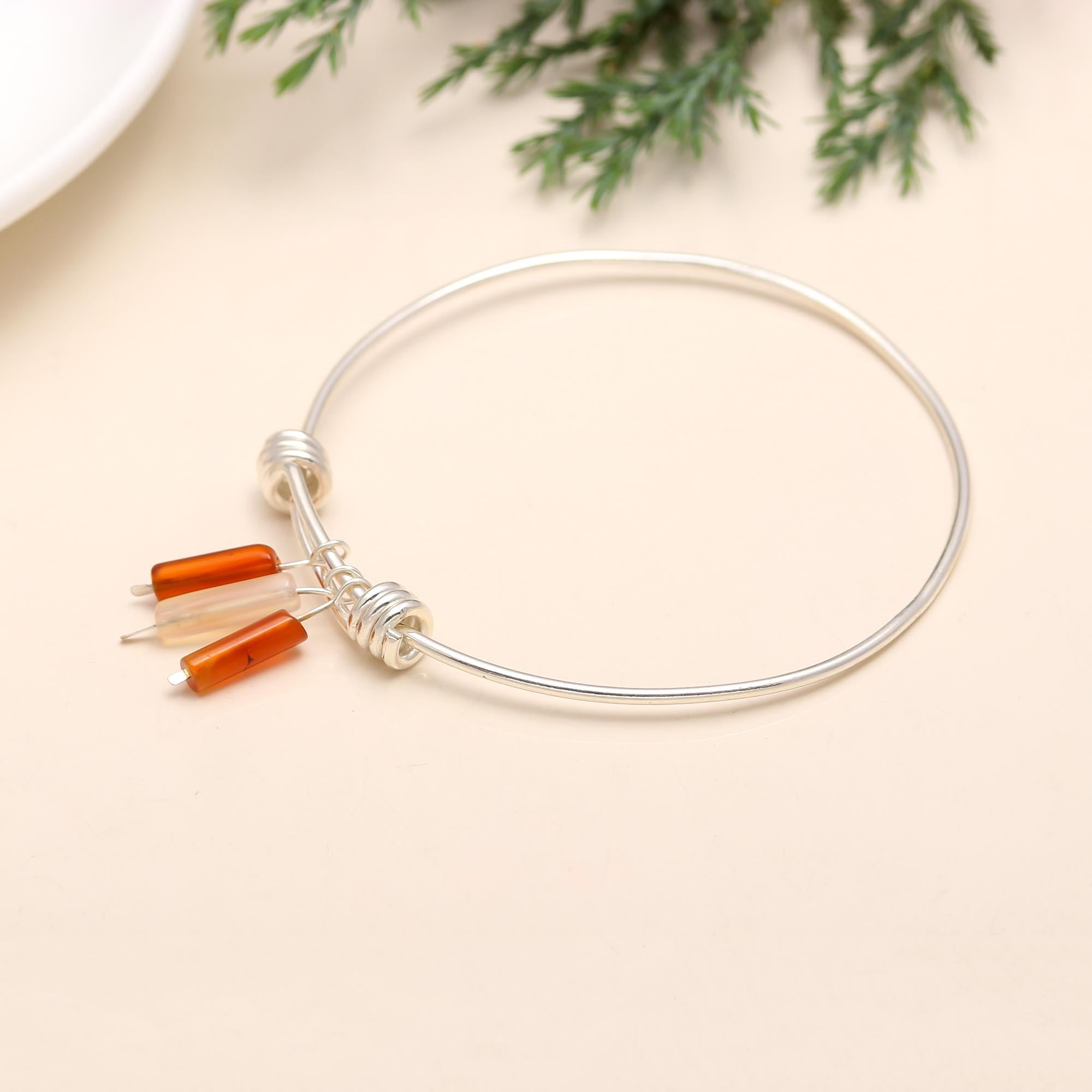 The Autumn Trio: Sterling Silver Carnelian & Agate Charm Bangle