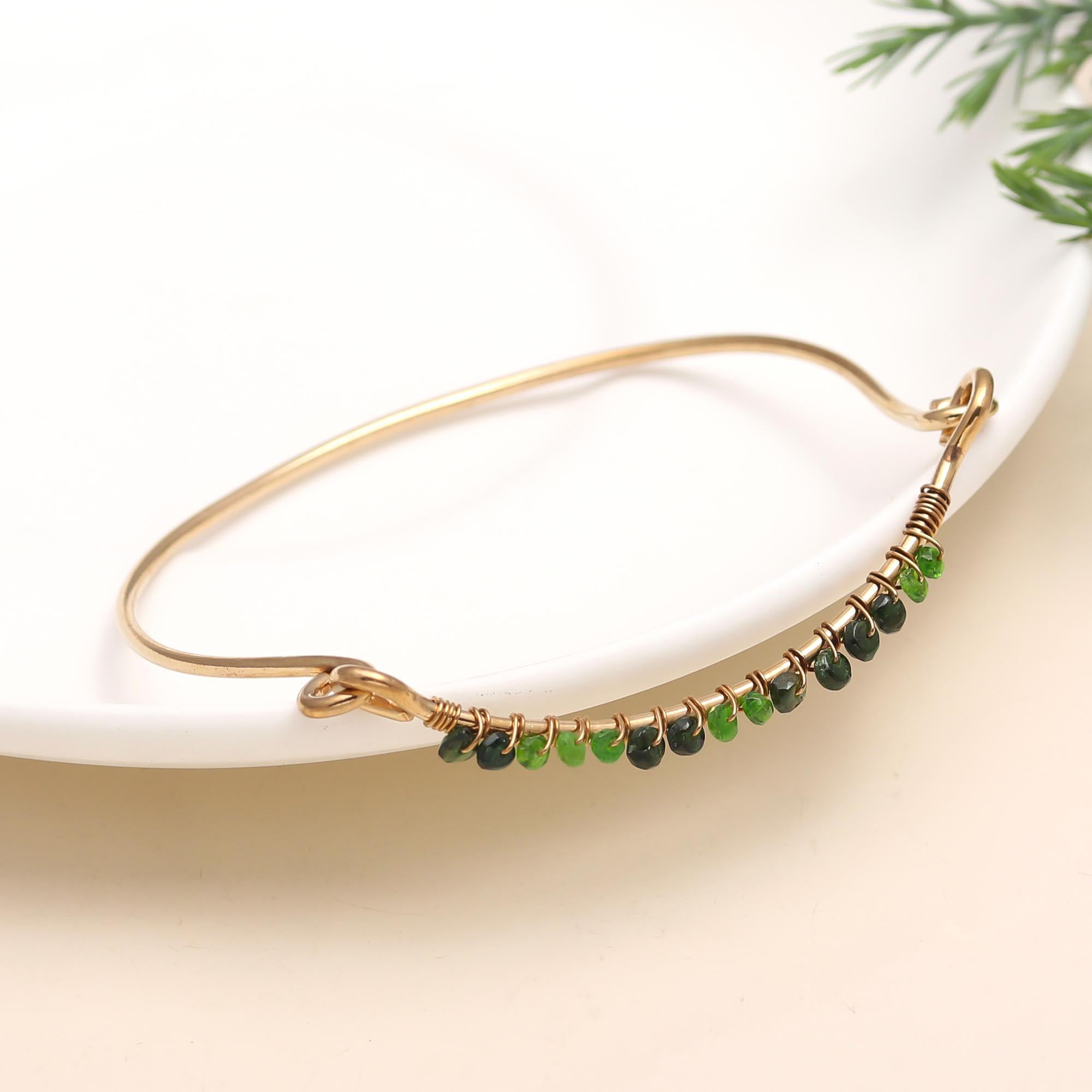 The Verdant Arc: Chrome Diopside Beaded Gold Vermeil Bangle