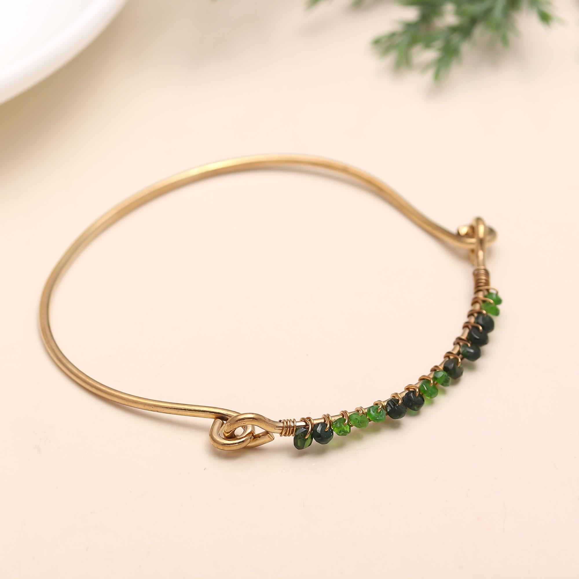 The Verdant Arc: Chrome Diopside Beaded Gold Vermeil Bangle