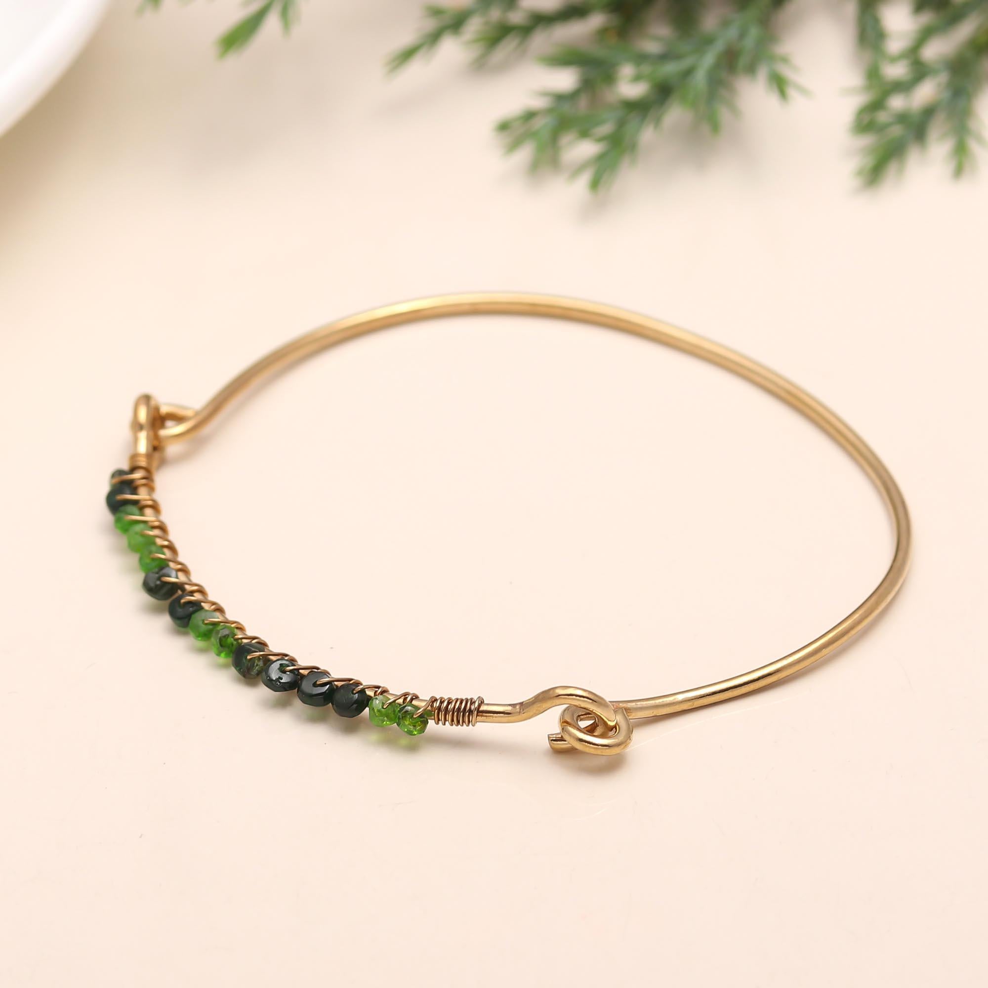 The Verdant Arc: Chrome Diopside Beaded Gold Vermeil Bangle