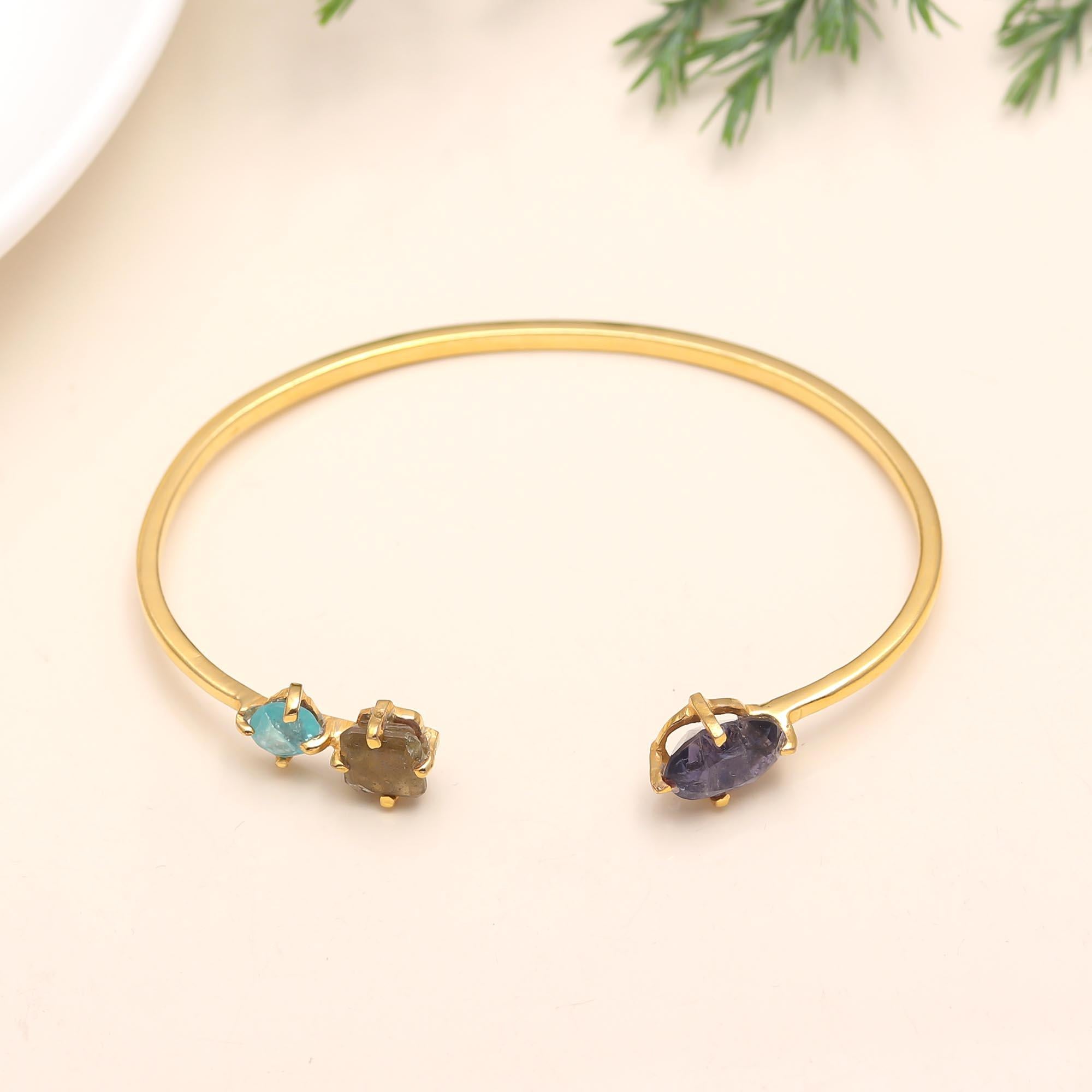The Elemental Trio: Raw Multi-Gemstone Gold Vermeil Cuff