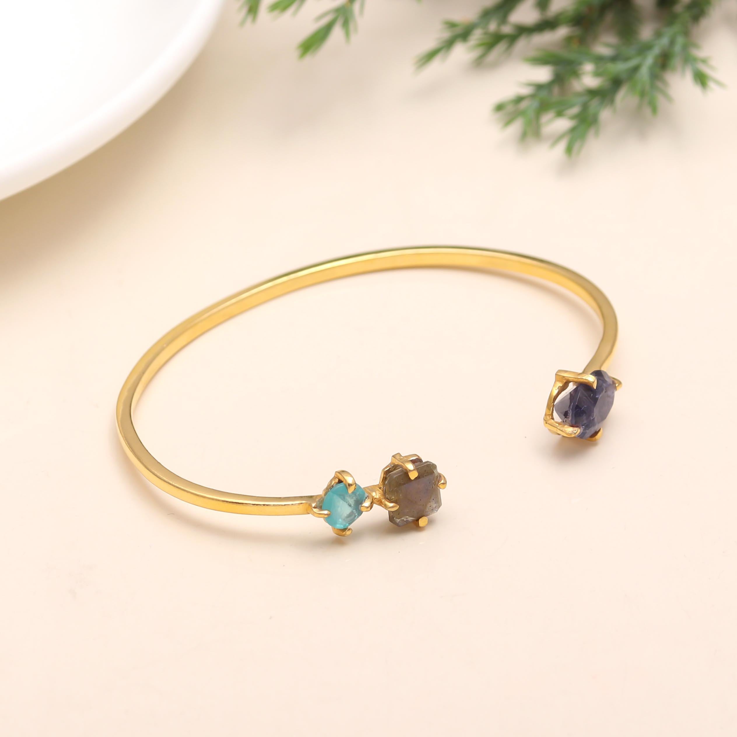 The Elemental Trio: Raw Multi-Gemstone Gold Vermeil Cuff
