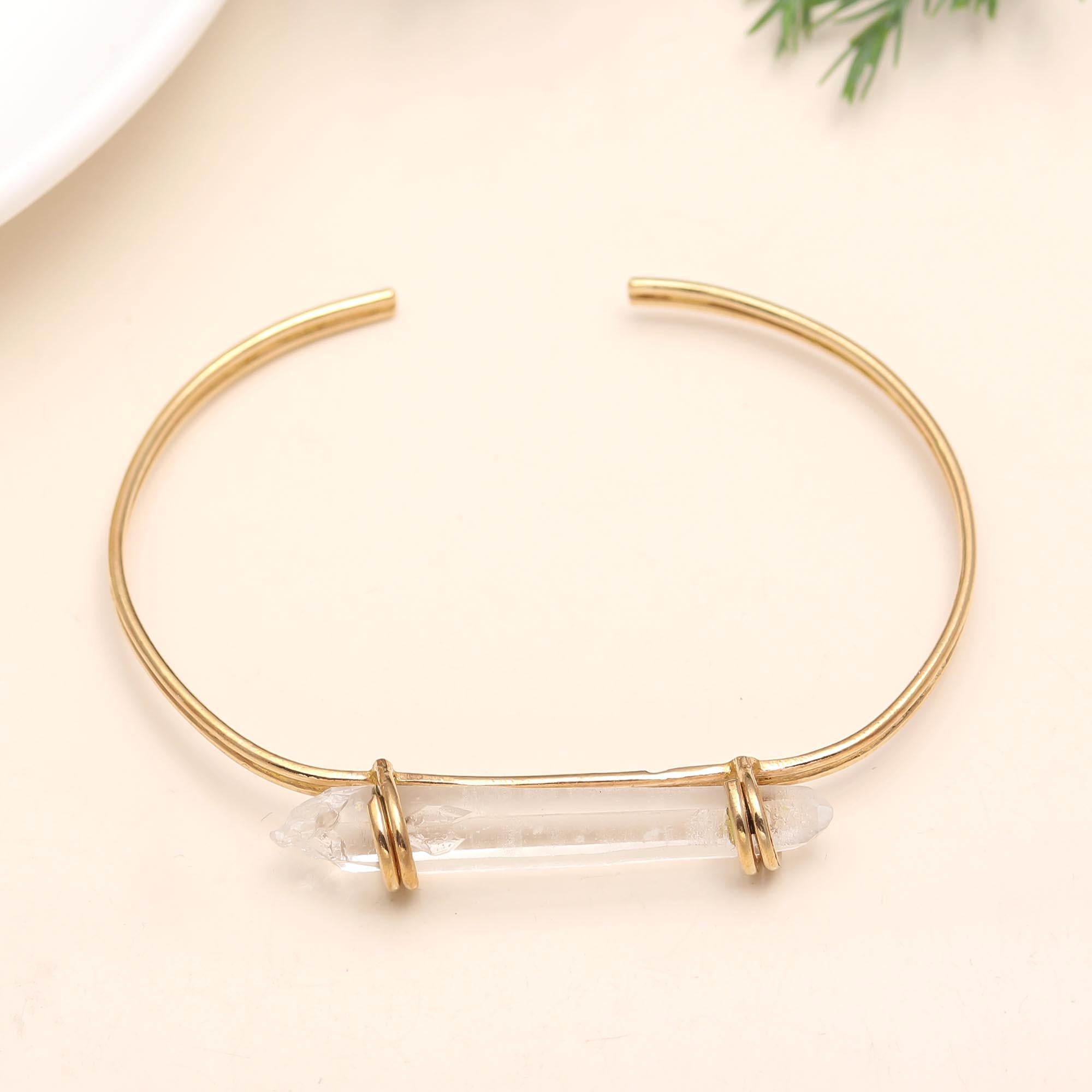 The Ethereal Canvas: White Dendritic Agate Gold Vermeil Bangle