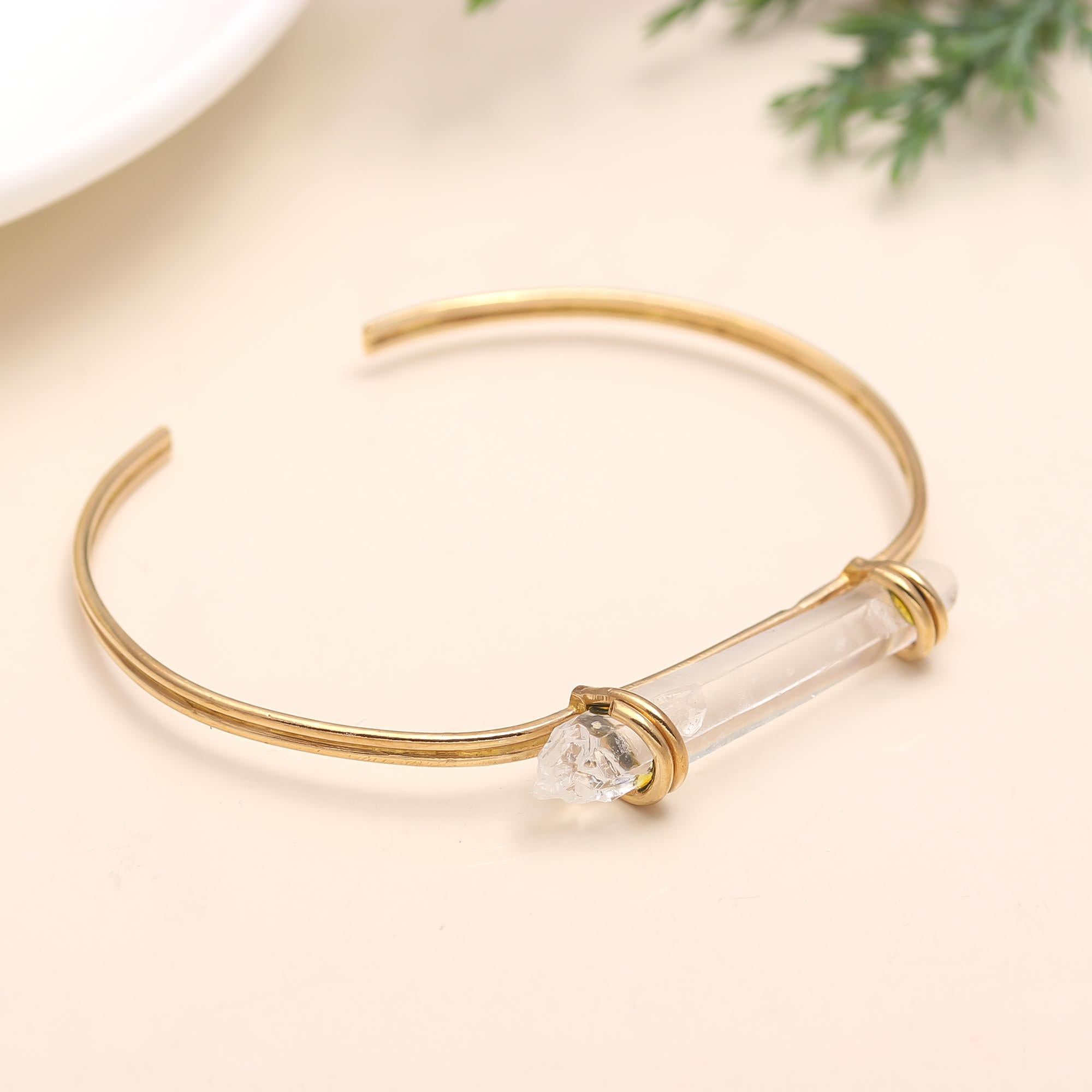 The Ethereal Canvas: White Dendritic Agate Gold Vermeil Bangle