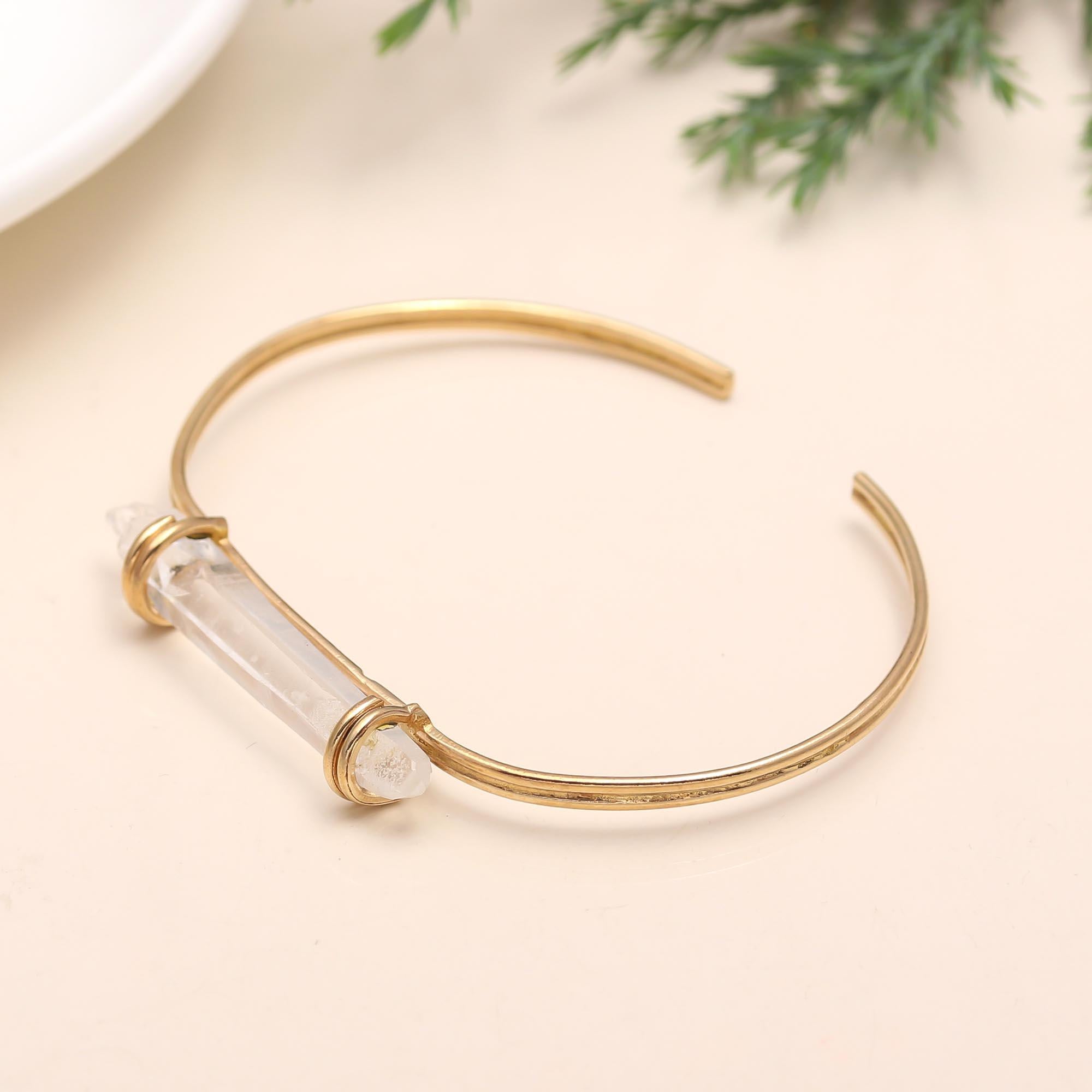 The Ethereal Canvas: White Dendritic Agate Gold Vermeil Bangle