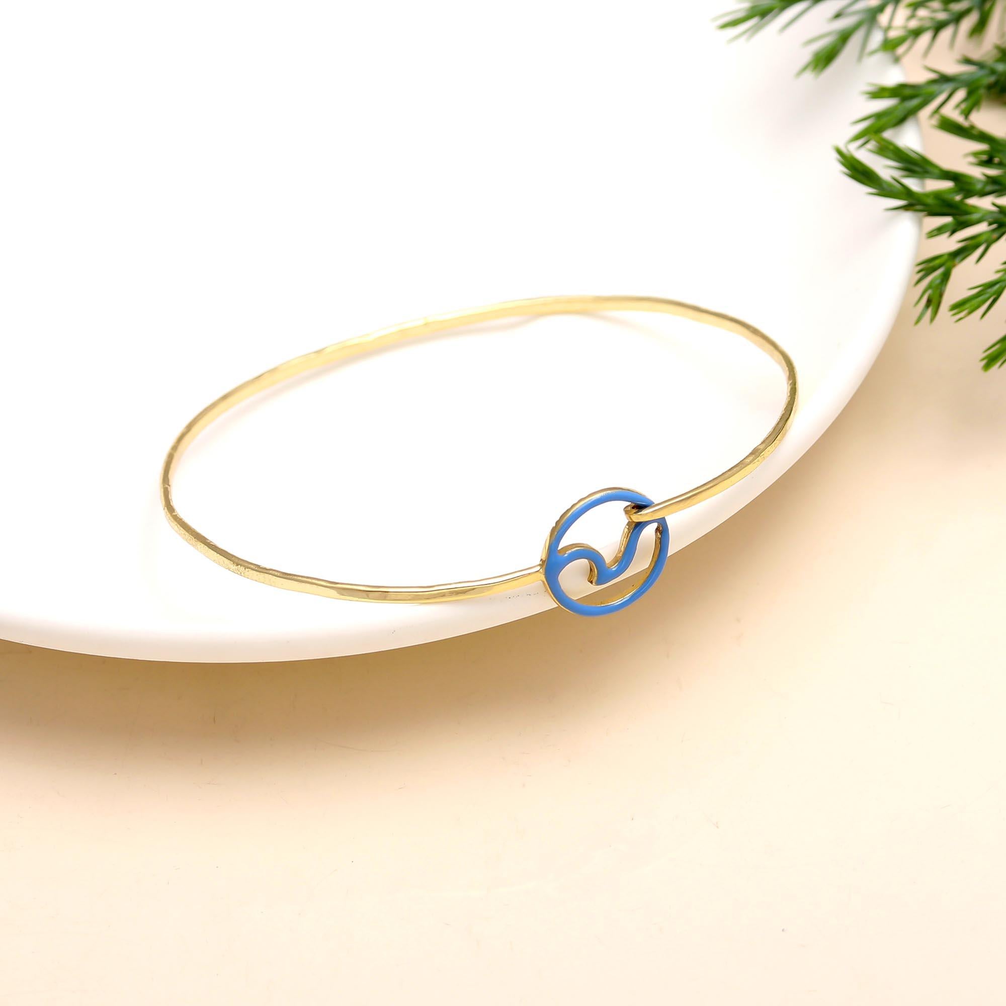 The Coastal Rhythm: Blue Enamel Wave Gold Vermeil Bangle