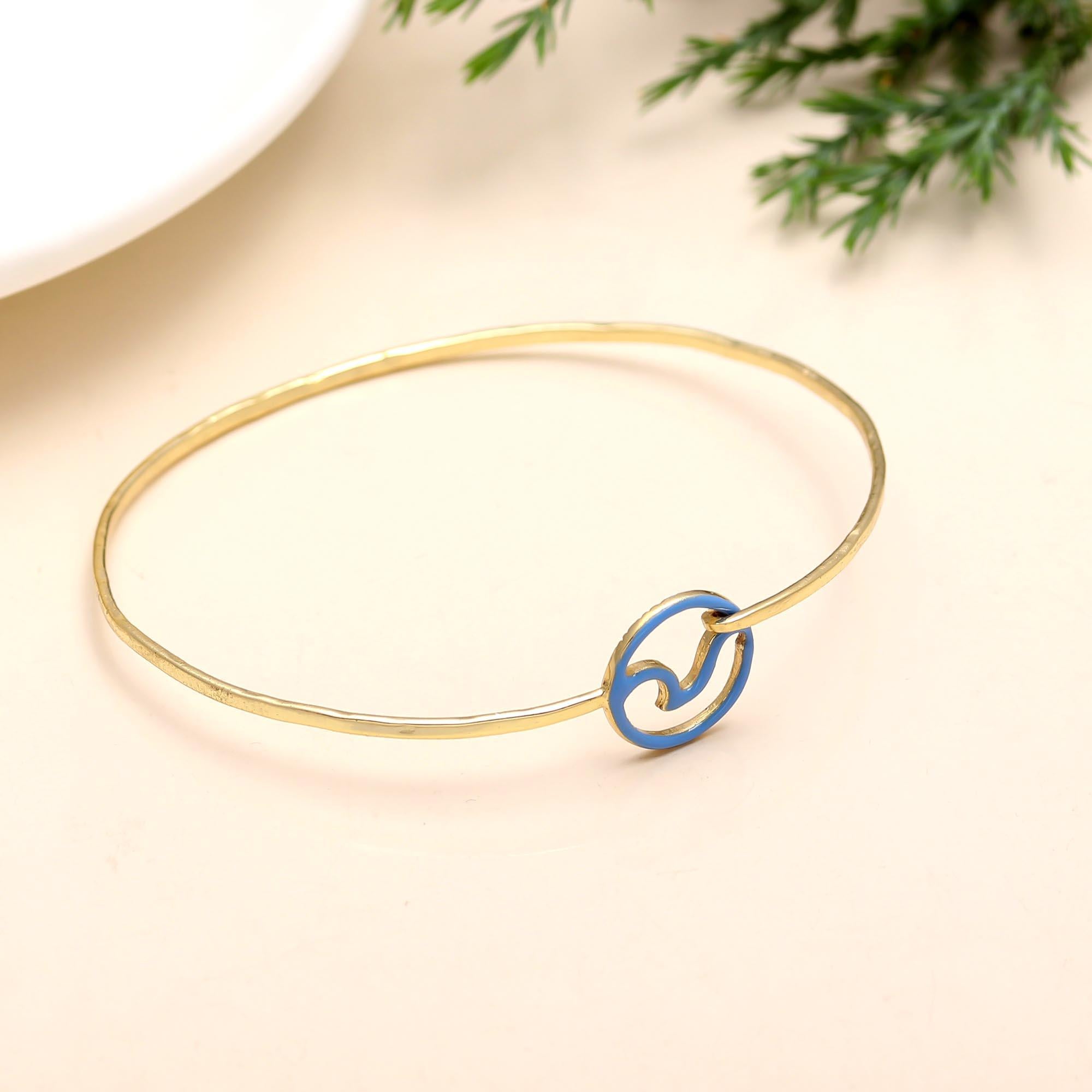 The Coastal Rhythm: Blue Enamel Wave Gold Vermeil Bangle