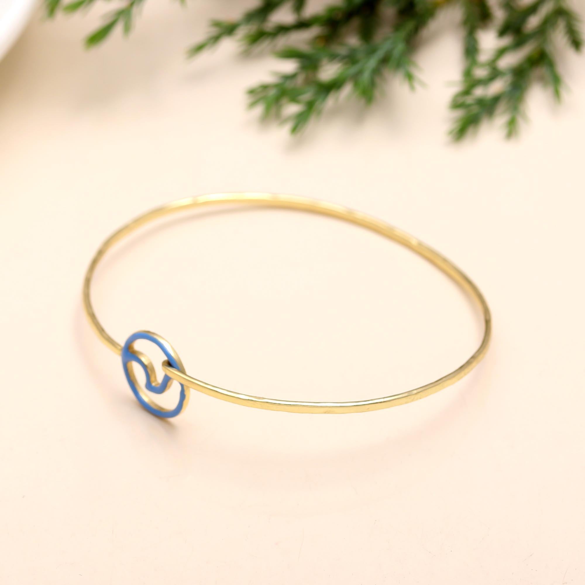 The Coastal Rhythm: Blue Enamel Wave Gold Vermeil Bangle
