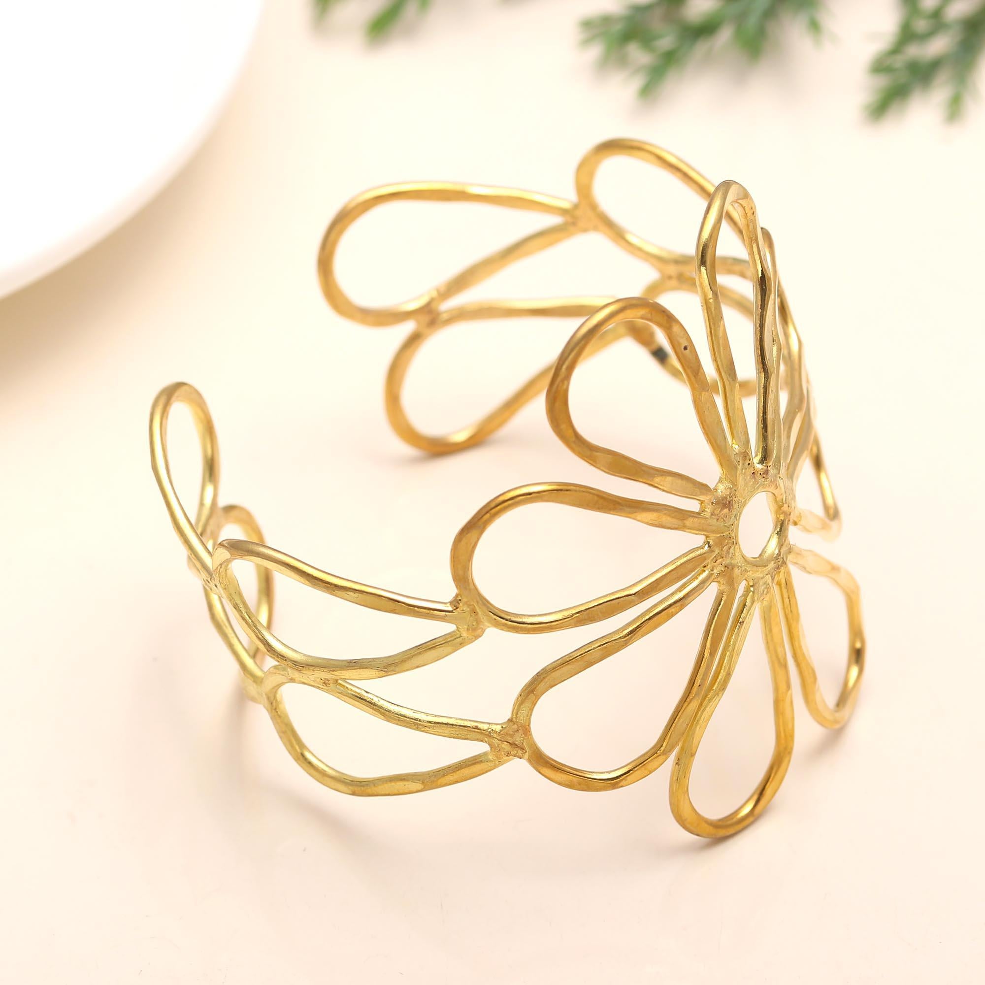 The Gilded Bloom: Floral Wire Gold Vermeil Statement Cuff