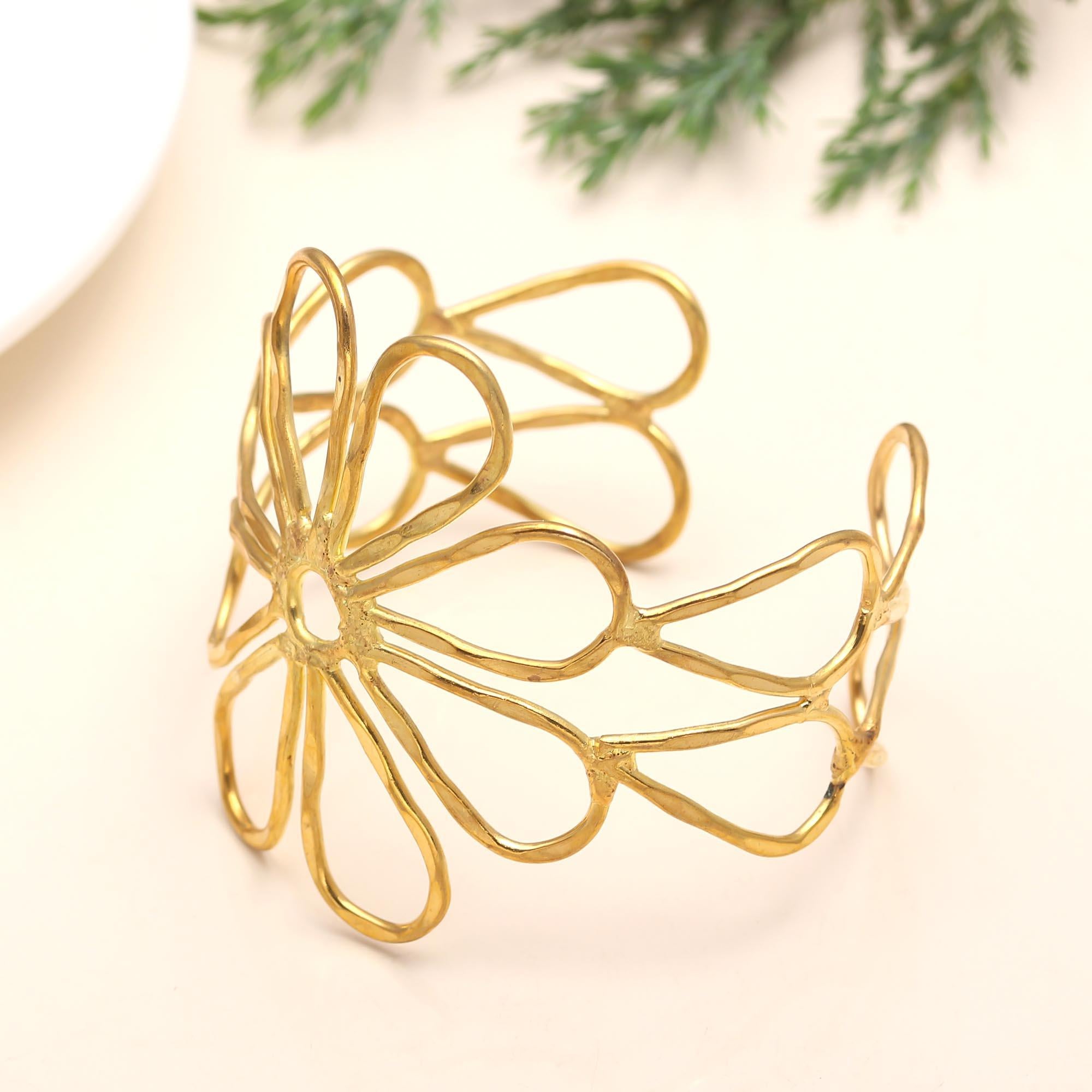The Gilded Bloom: Floral Wire Gold Vermeil Statement Cuff