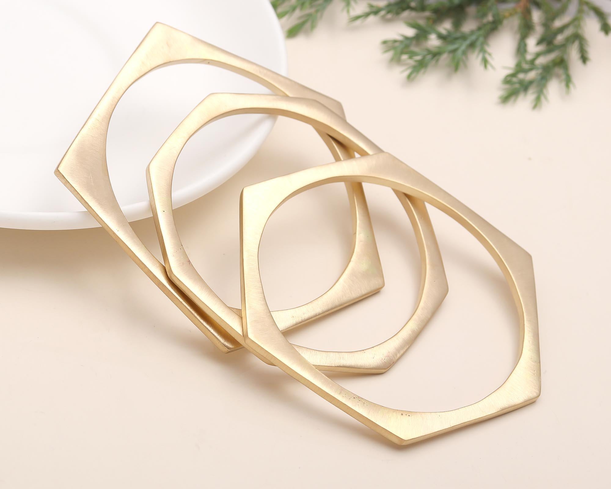 The Architectural Trio: Satin Gold Geometric Bangle Set