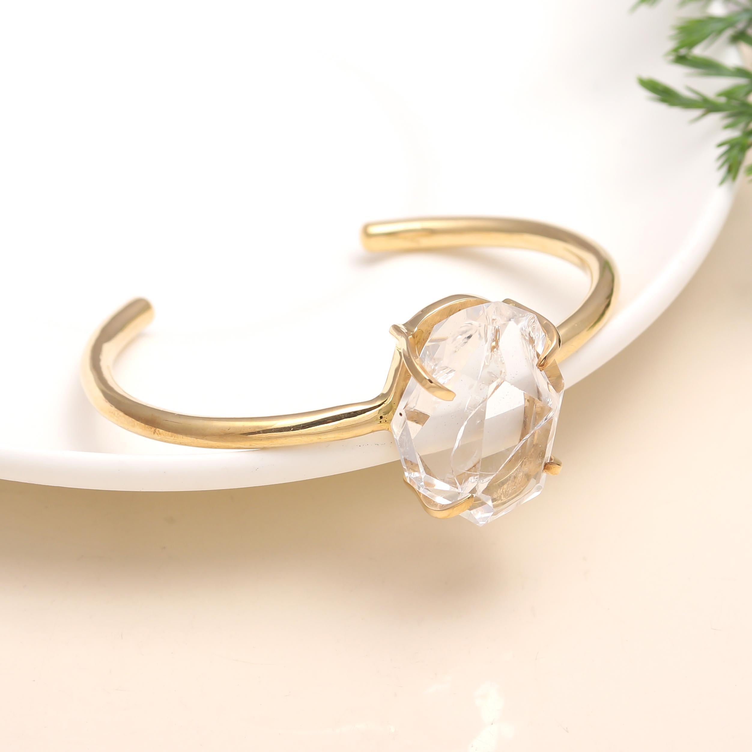 The Luminous Prism: Clear Crystal Quartz Gold Vermeil Cuff