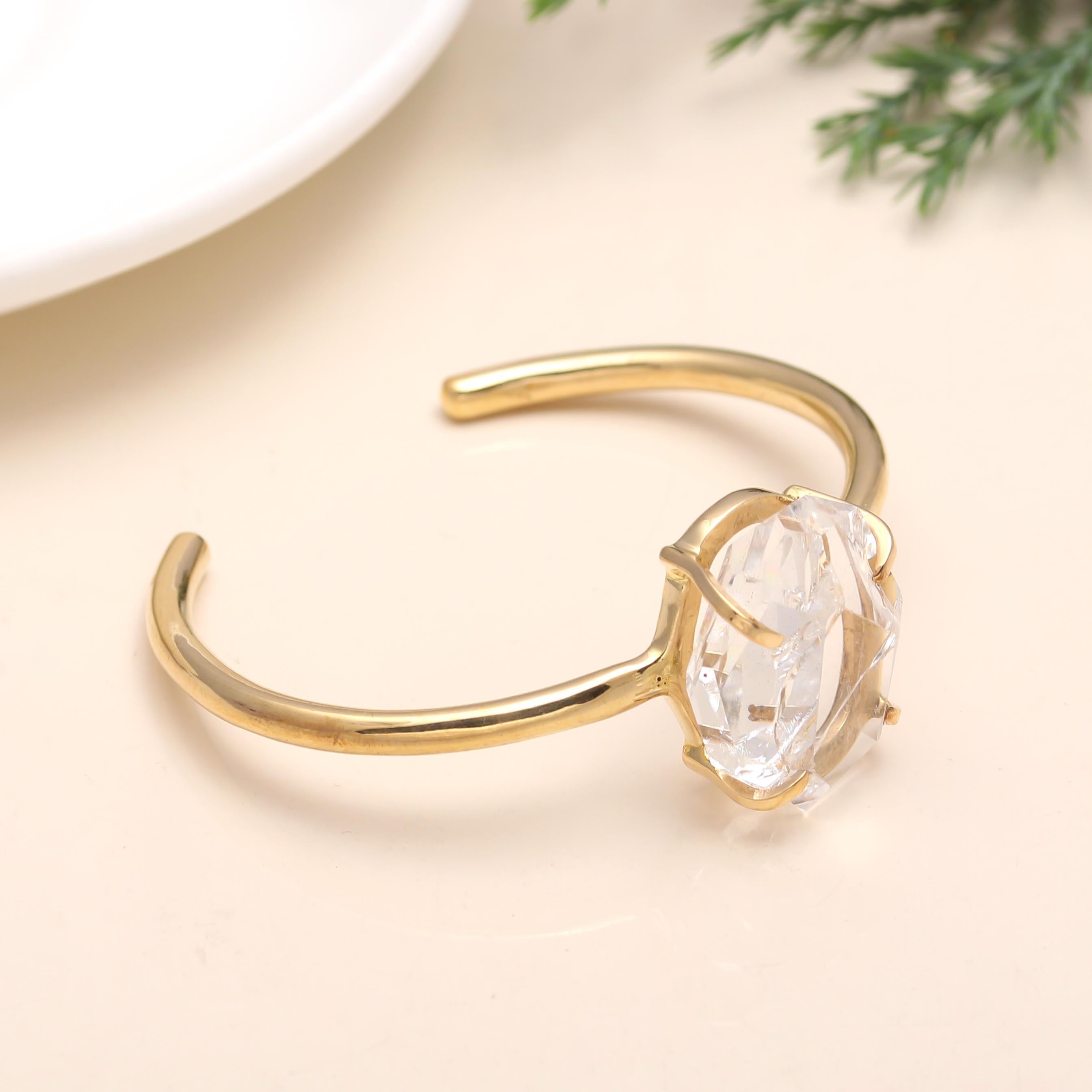 The Luminous Prism: Clear Crystal Quartz Gold Vermeil Cuff