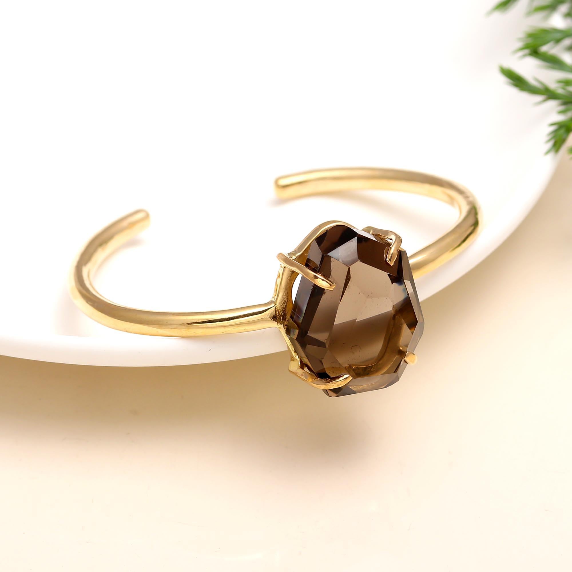 The Smoky Prism: Faceted Smoky Quartz Gold Vermeil Cuff