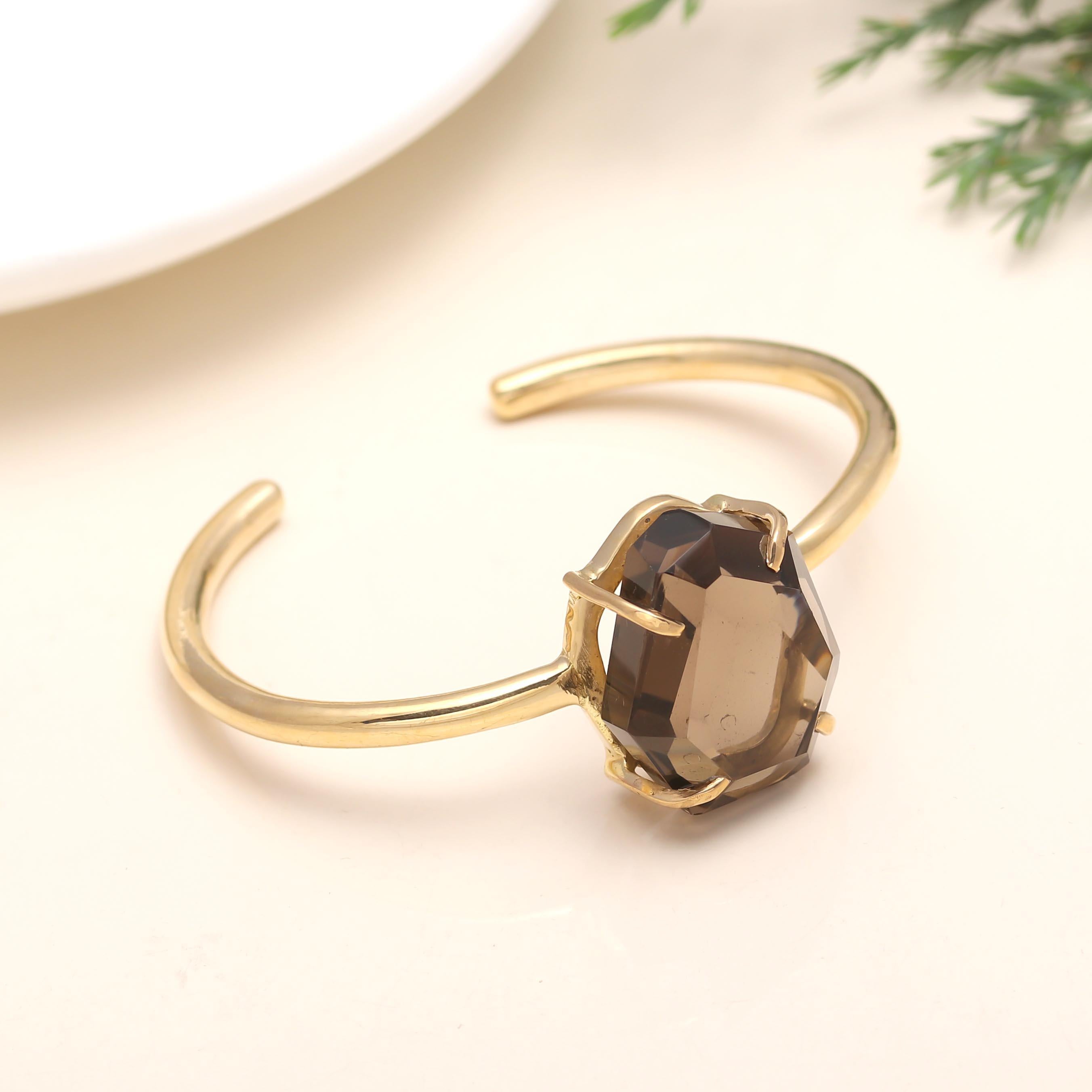 The Smoky Prism: Faceted Smoky Quartz Gold Vermeil Cuff