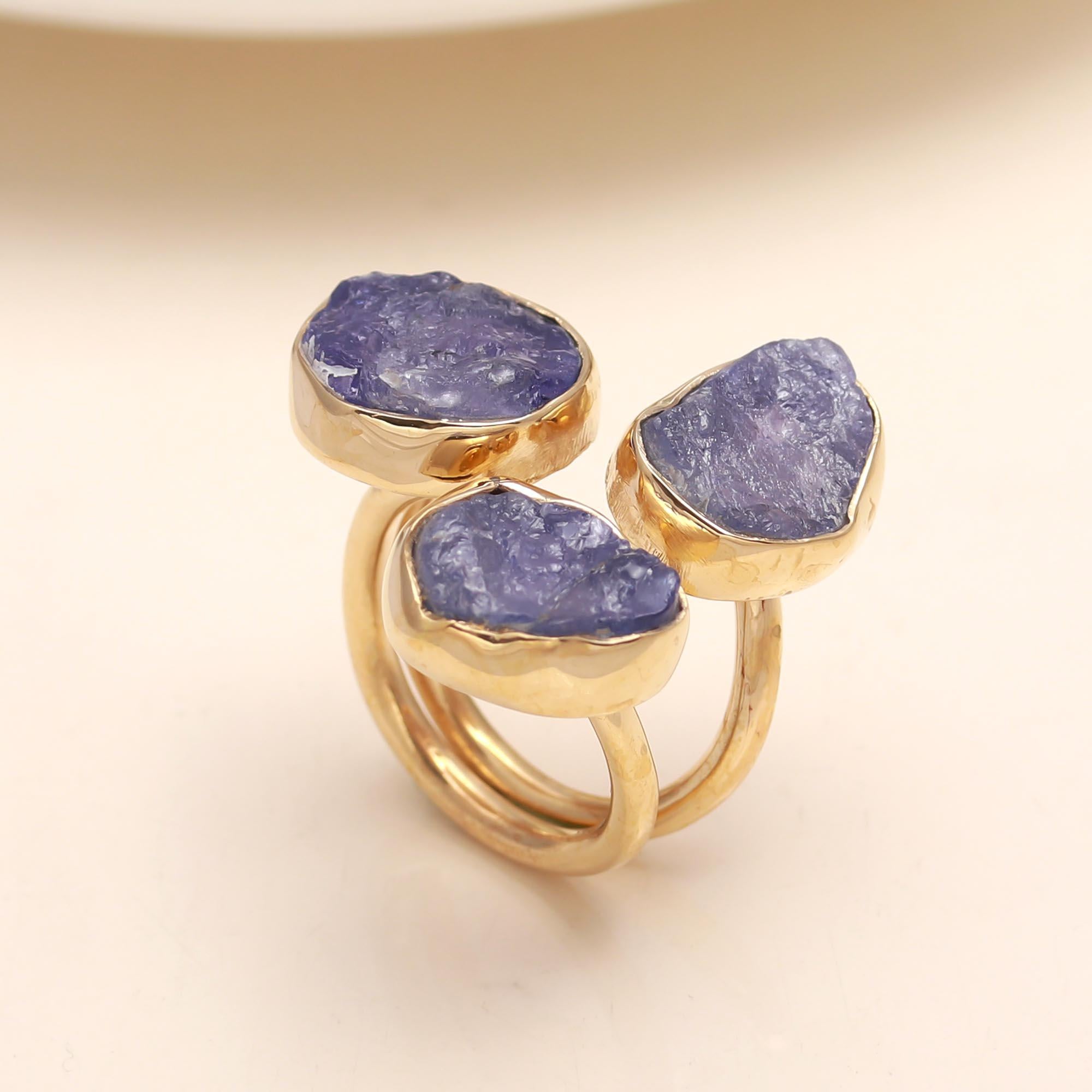 The Violet Trinity: Raw Tanzanite Gold Statement Ring