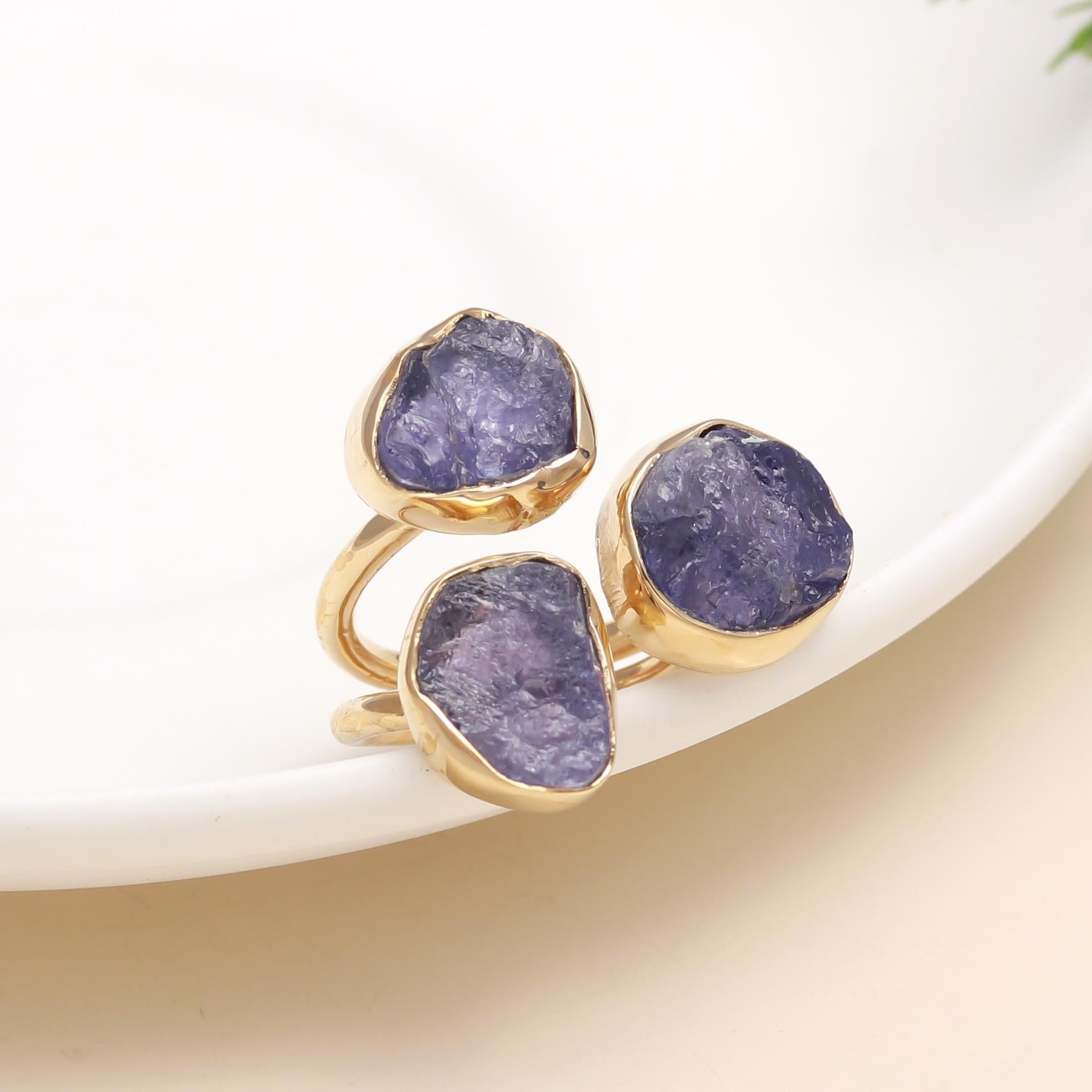 The Violet Trinity: Raw Tanzanite Gold Statement Ring