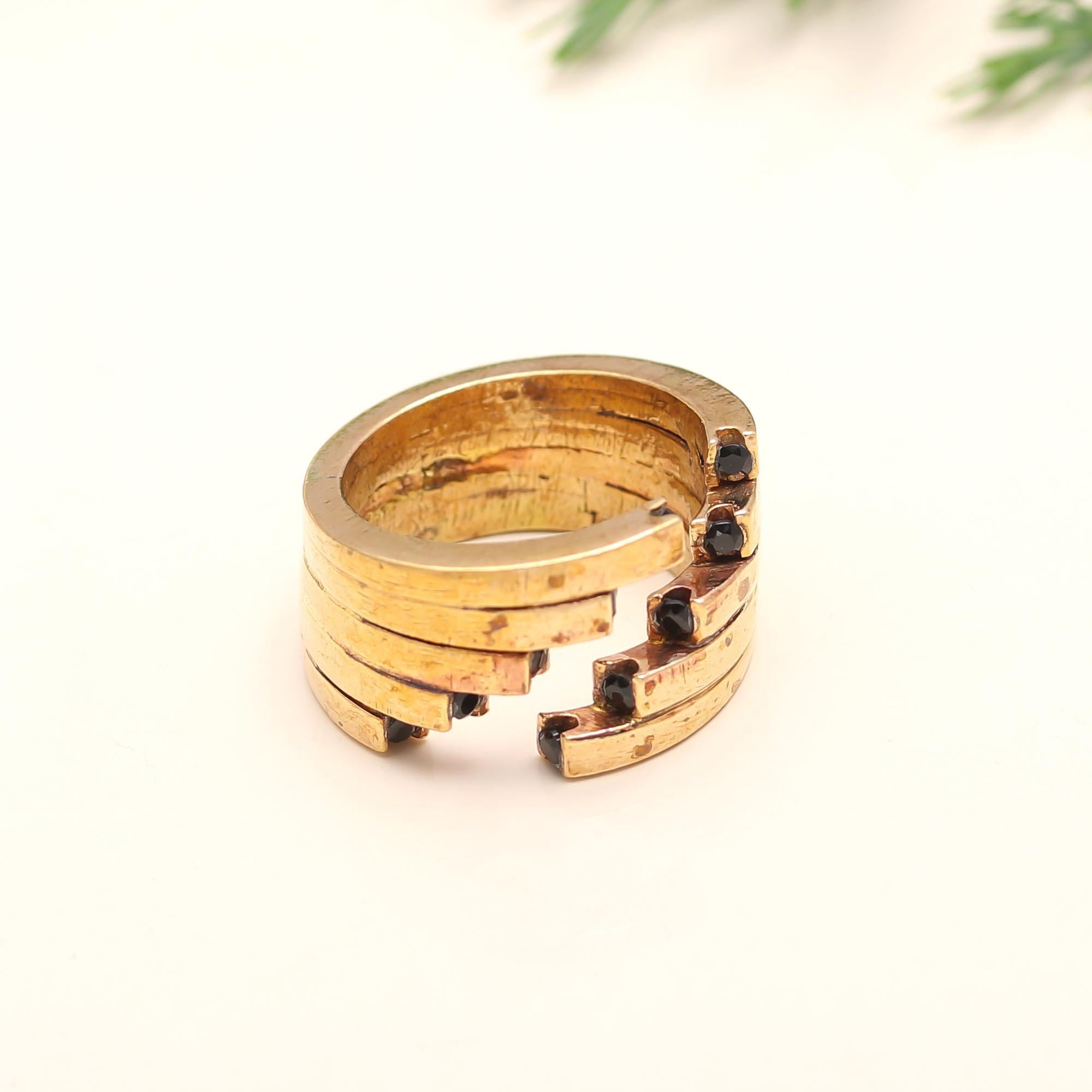 The Midnight Stack: Gold & Black Spinel Multi-Band Ring