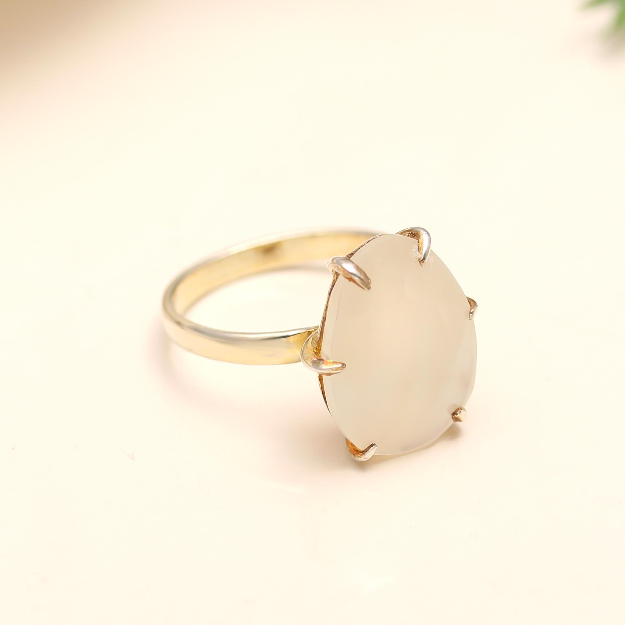 The Moonlit Oval: White Agate Statement Ring