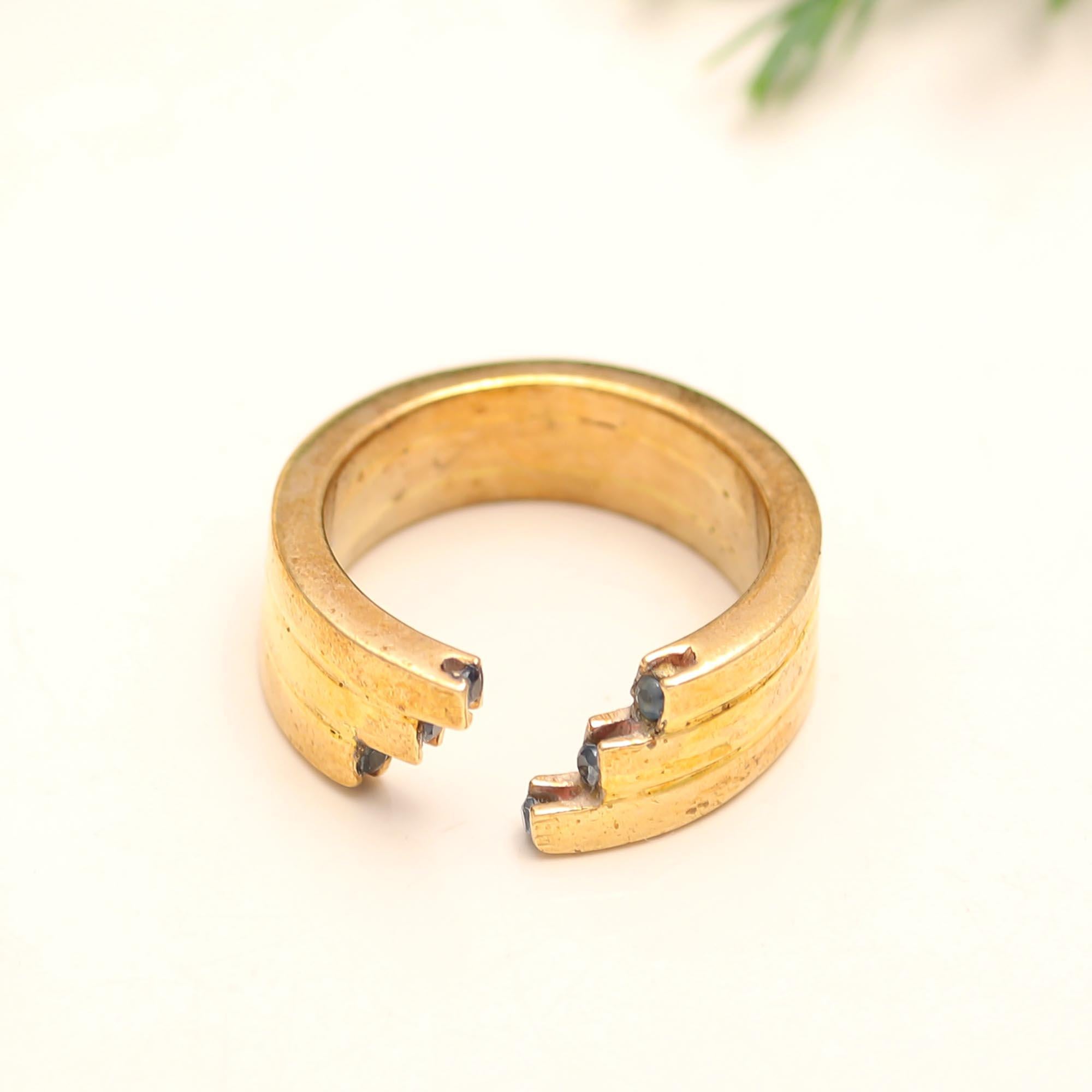 The Architectural Step: Gold Open Band with Dark Stones
