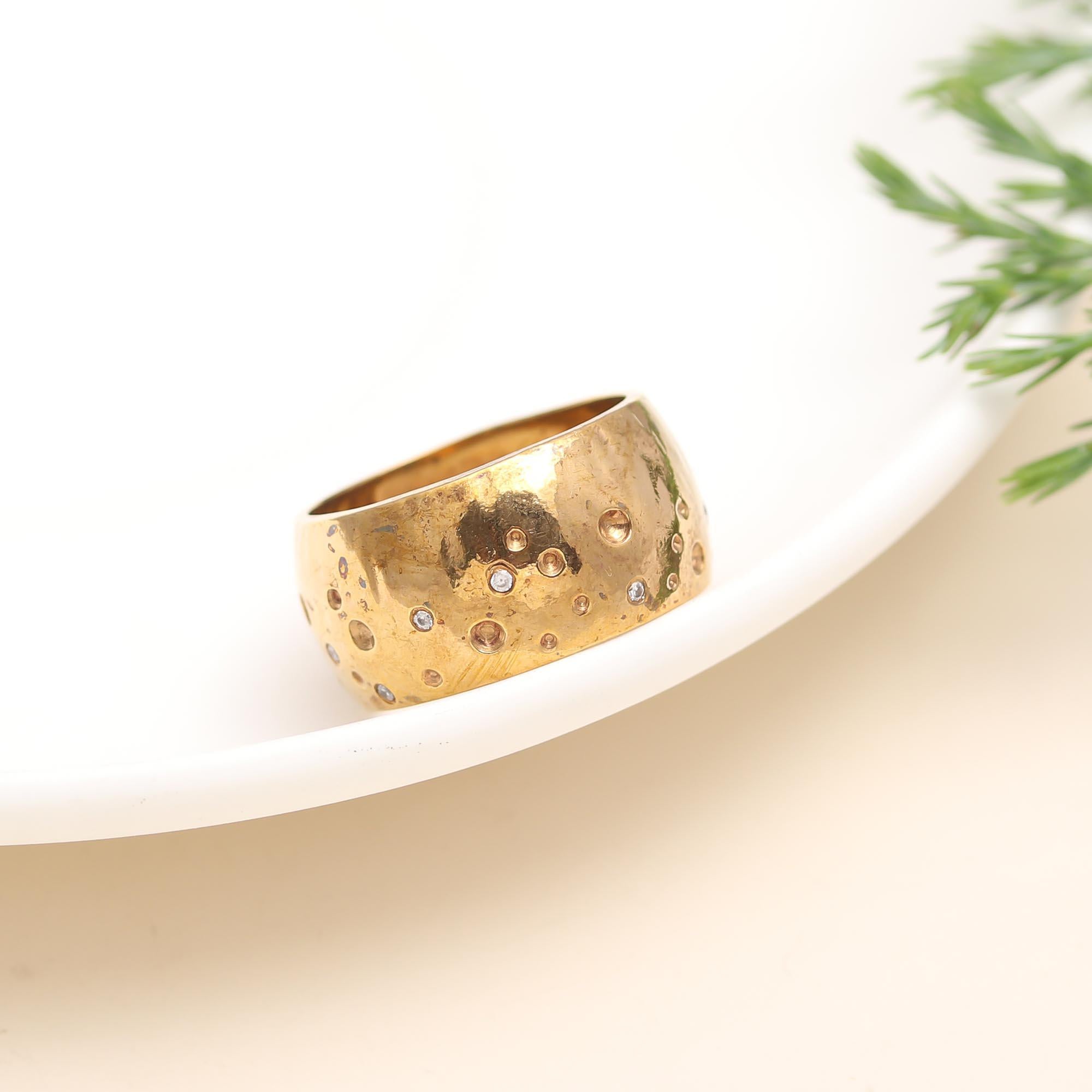 The Celestial Stardust: Distressed Gold Flush Set Ring