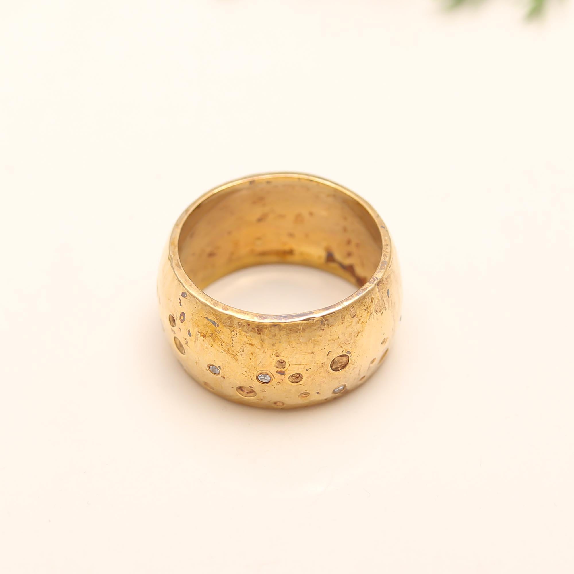 The Celestial Stardust: Distressed Gold Flush Set Ring